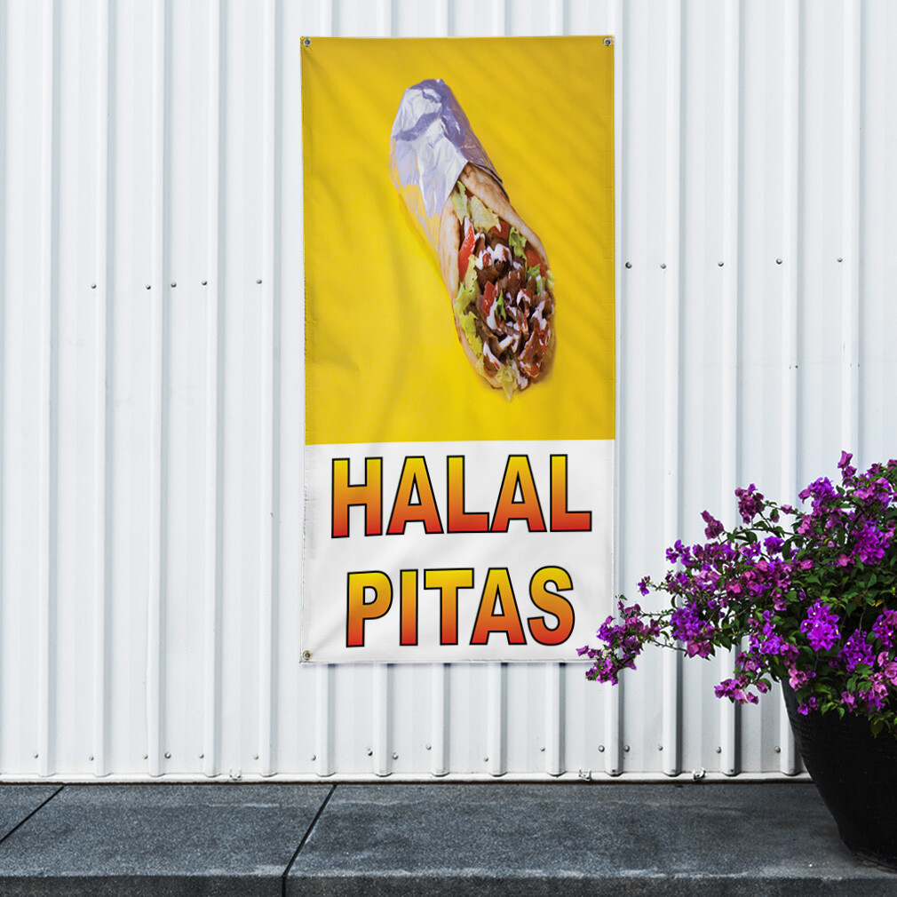 Vertical Vinyl Banner Multiple Sizes Halal Pitas B Food and Beverage Outdoor