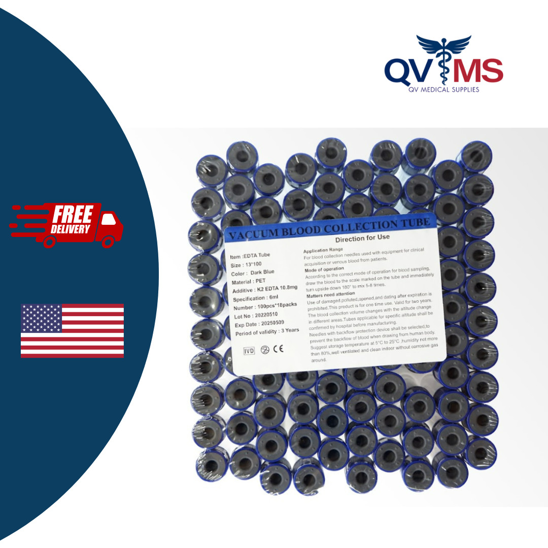 EDTA Tube 6ml K2 EDTA 10.8mg Tube Royal Blue Top (200 Pcs) EXP 5/2025