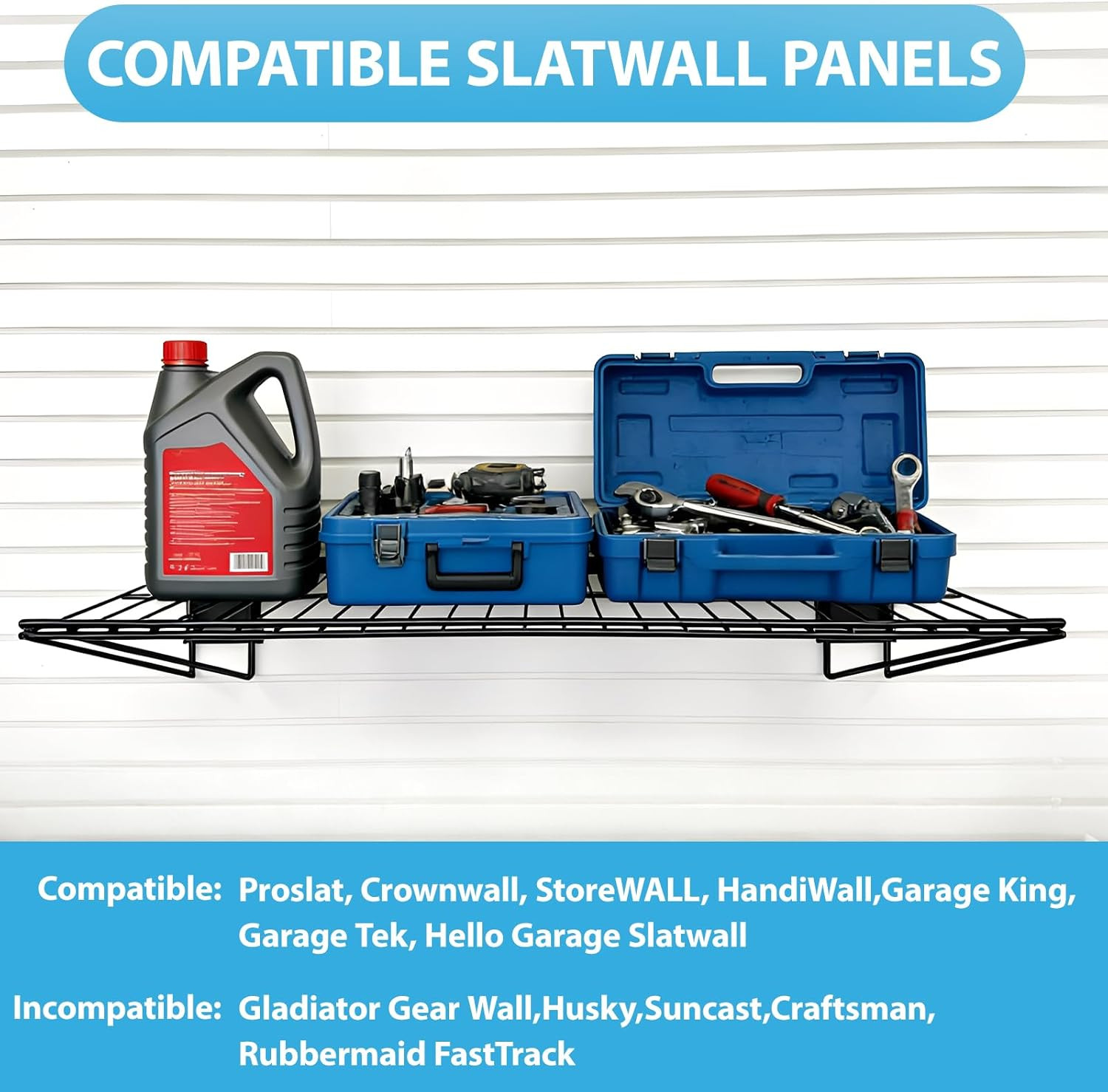 Heavy Duty 24″ Slat Wall Wire Shelves – 4 Pack Garage Storage Solution