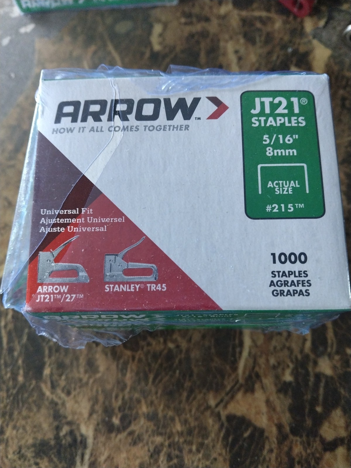 5 Packs Arrow Fastener 215 Genuine JT21 5/16-Inch Staples, 1,000 per Pack