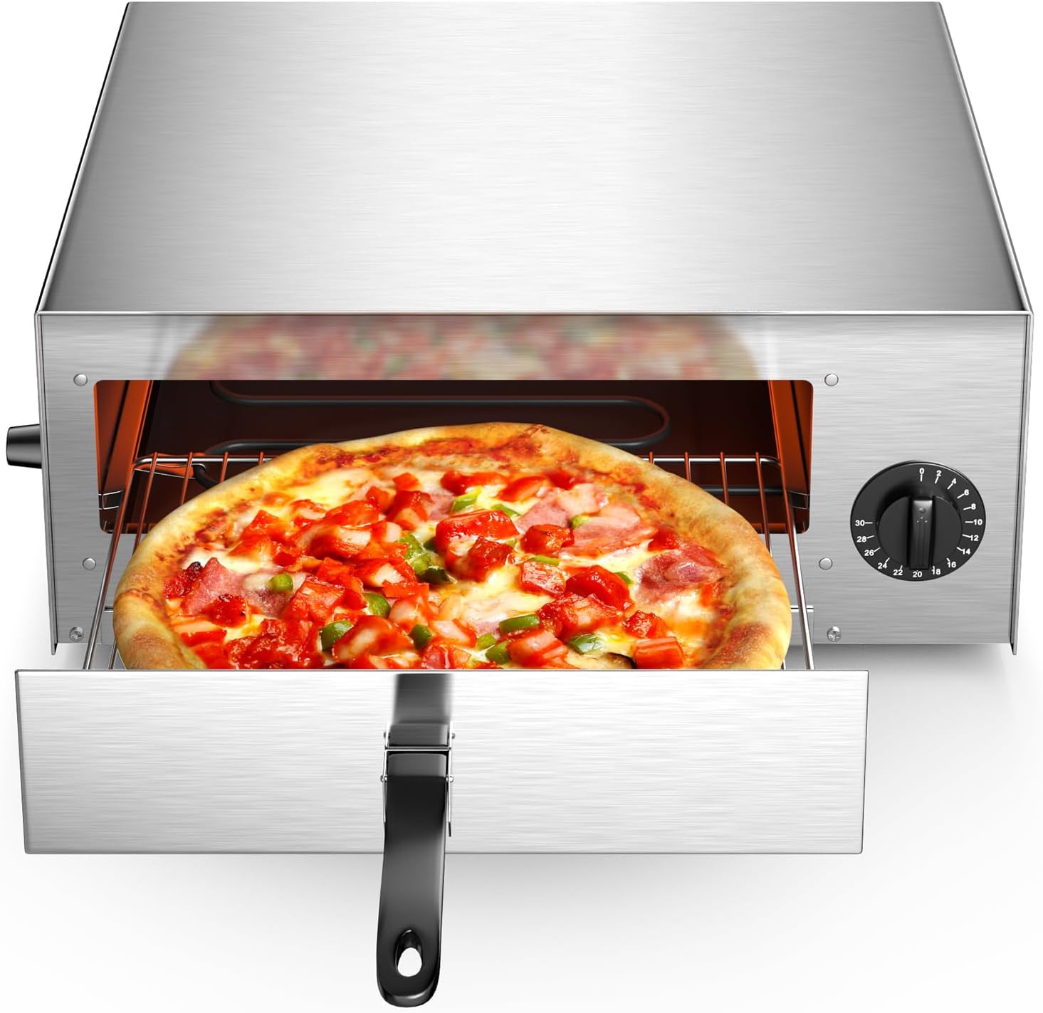 Electric Pizza Oven,Indoor Pizza Oven with Handle & Removable Tray and 30Mins Ti