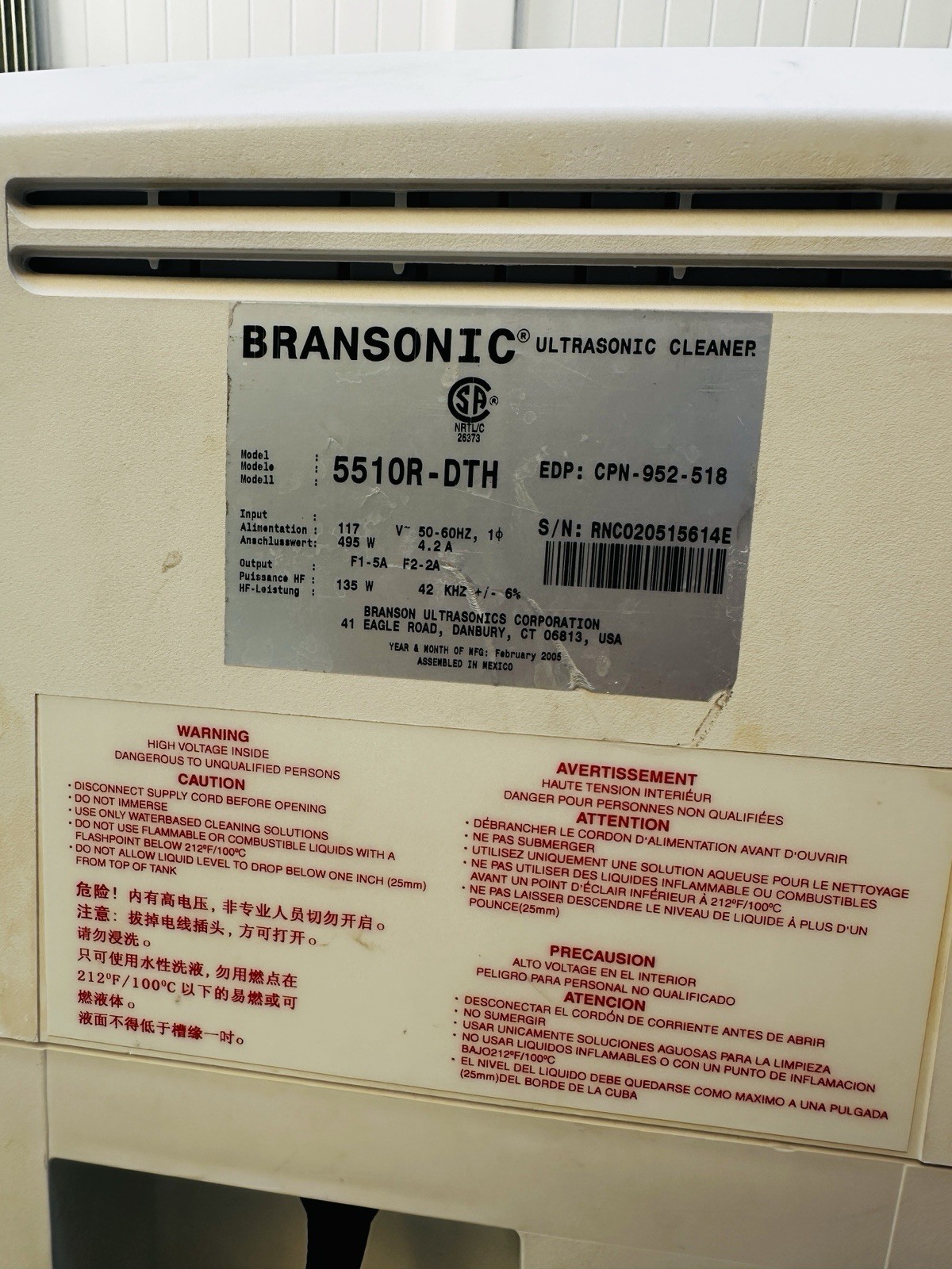 Branson 5510R-DTH Ultrasonic Cleaner Heated Bath & Timer. Working