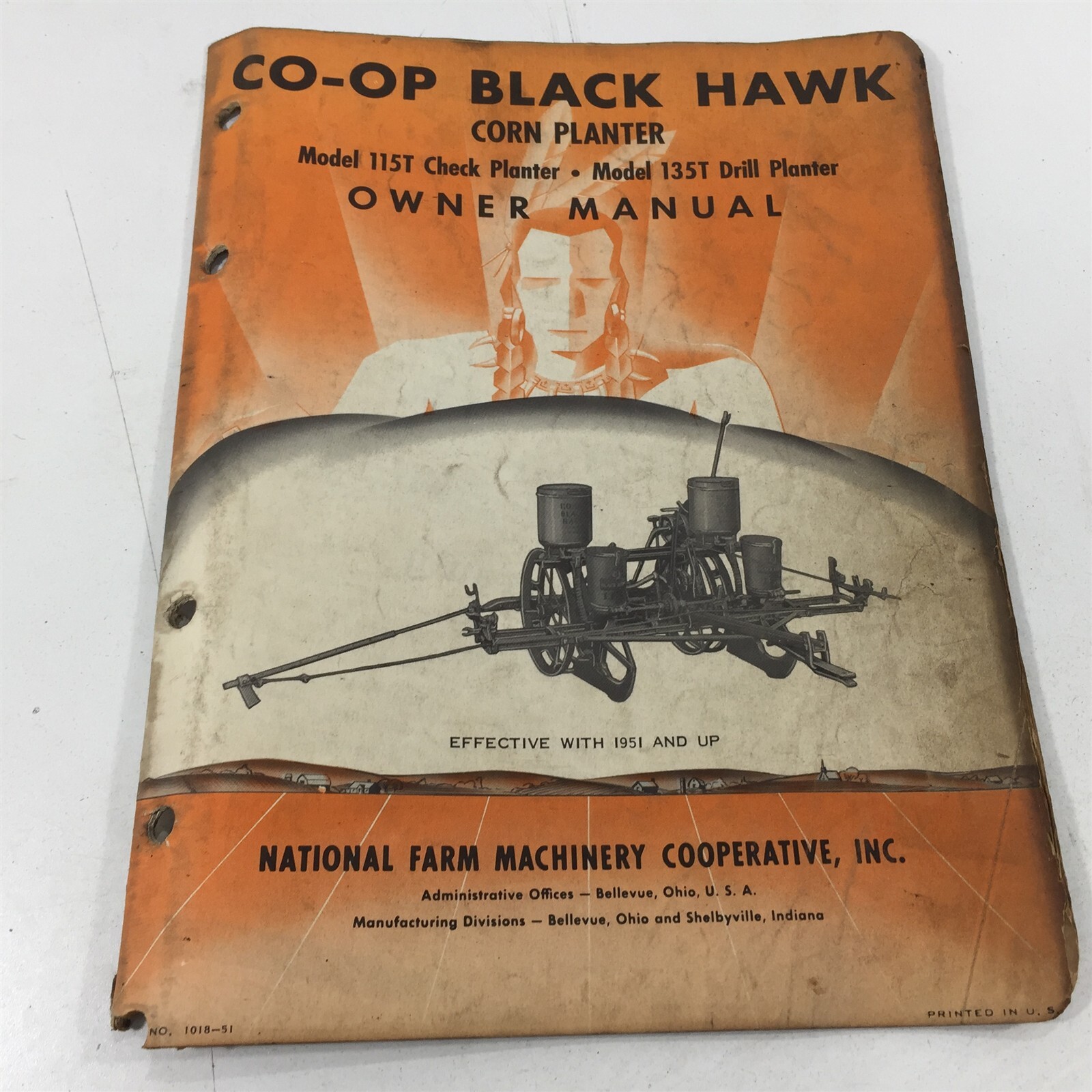 Genuine 1951 CO-OP Black Hawk 115T 135T Corn Planters Owner Manual
