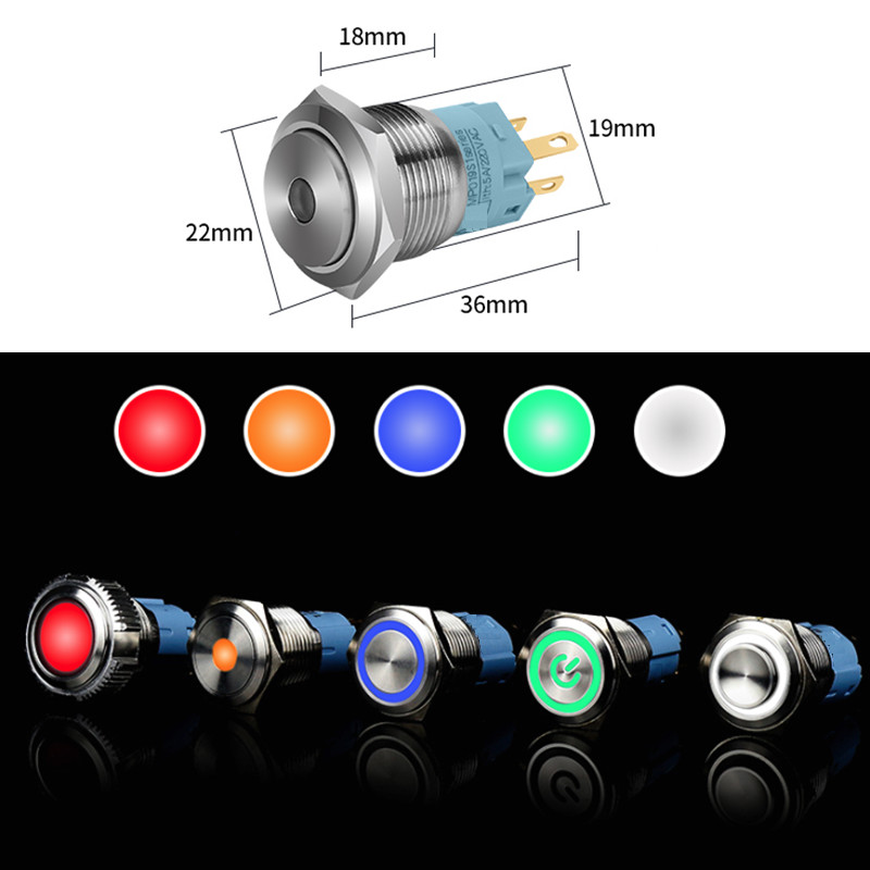 19mm Tri-color High Head+Ring LED 2NO2NC Stainless steel Anti-vandal Push button