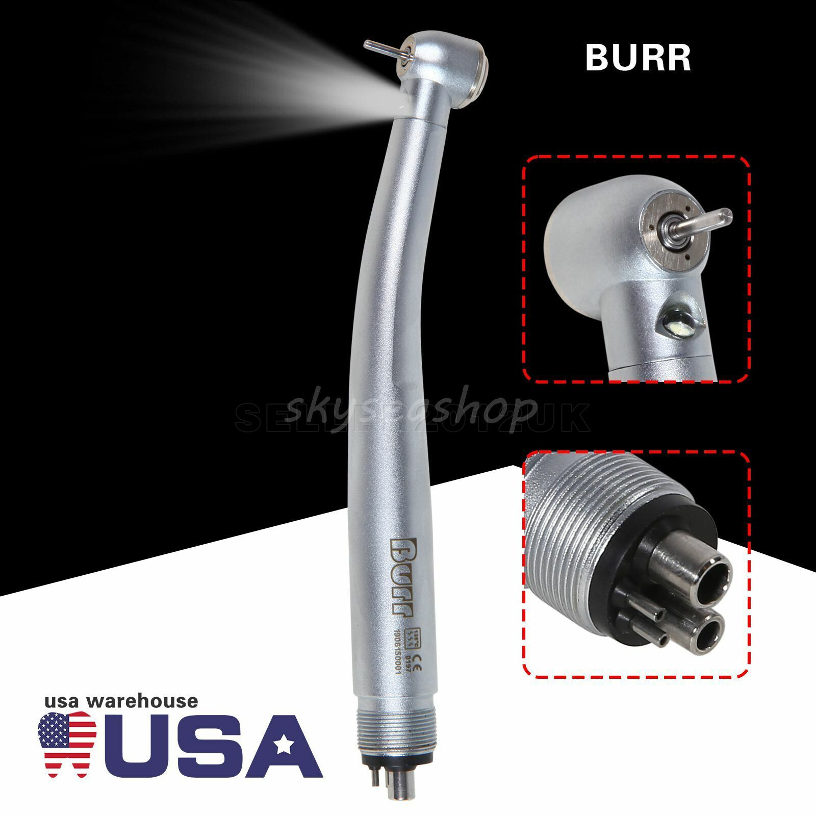BURR LED Dental Turbina Fiber Optic High Speed E-generator Handpiece 4 Holes sw