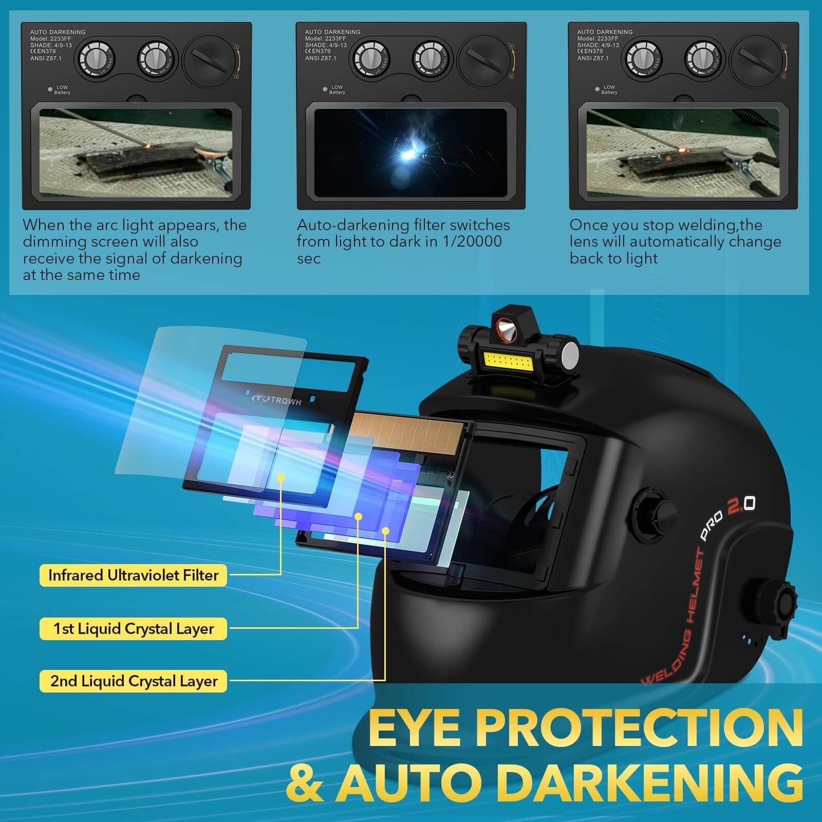 Solar-Powered True Color Auto-Darkening Welding Helmet for TIG, MIG, and ARC