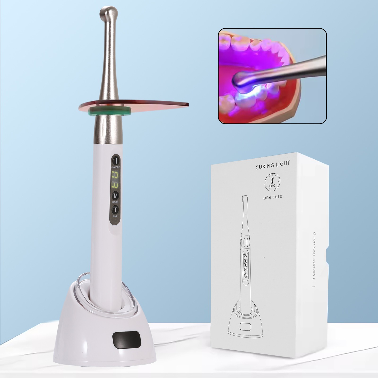 Dental Wireless Curing Light 1 Second Cure Lamp 2500mw/cm2 385nm-515nm ILED Type