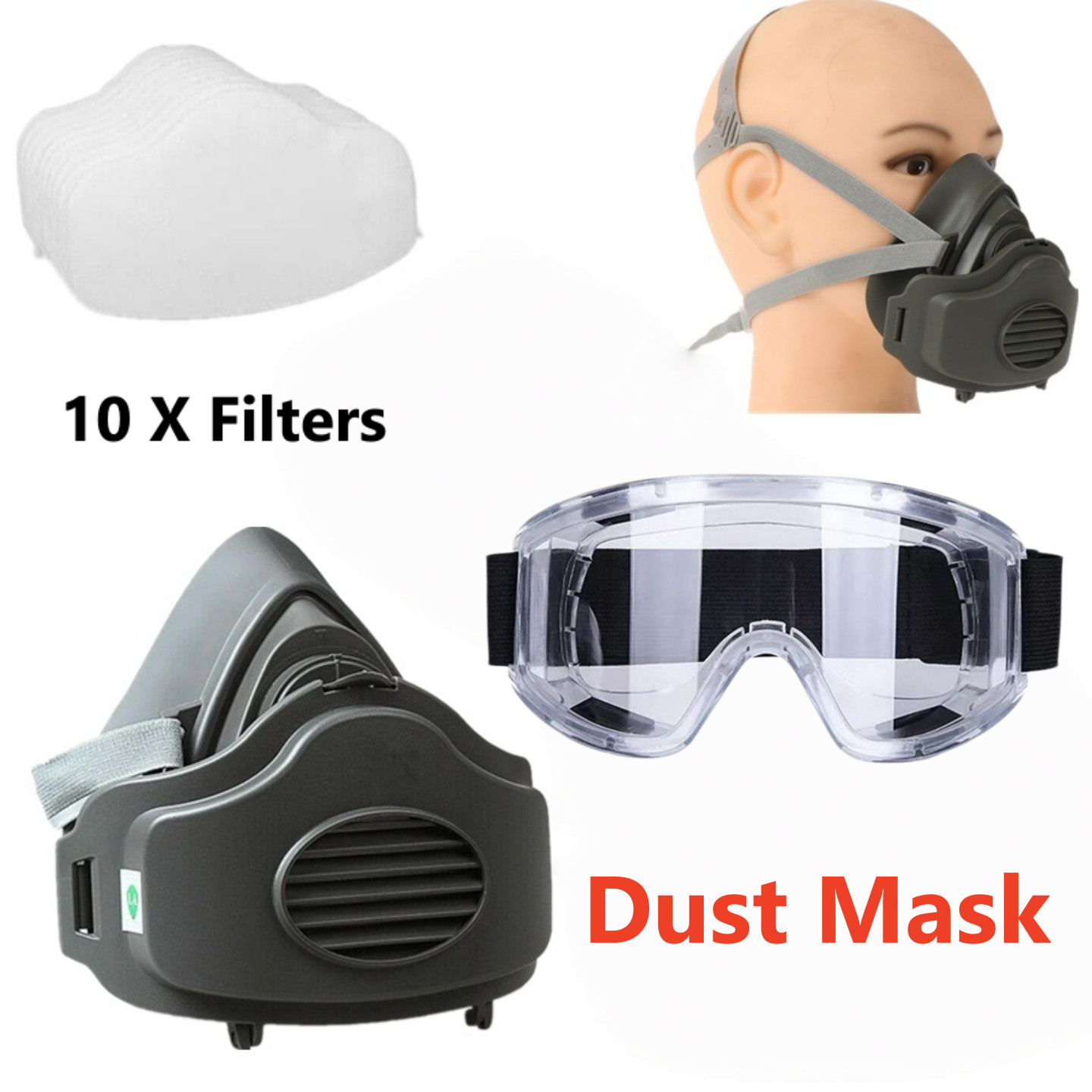 Premium Dust Respirator Mask with 10 Replaceable Filters for Industrial Protect