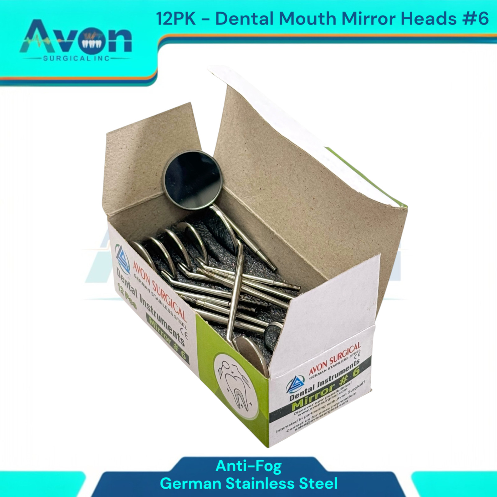 #6 Mouth Mirror Heads for Oral Examinations, Cone Socket, Anti-Fog – Pack of 12