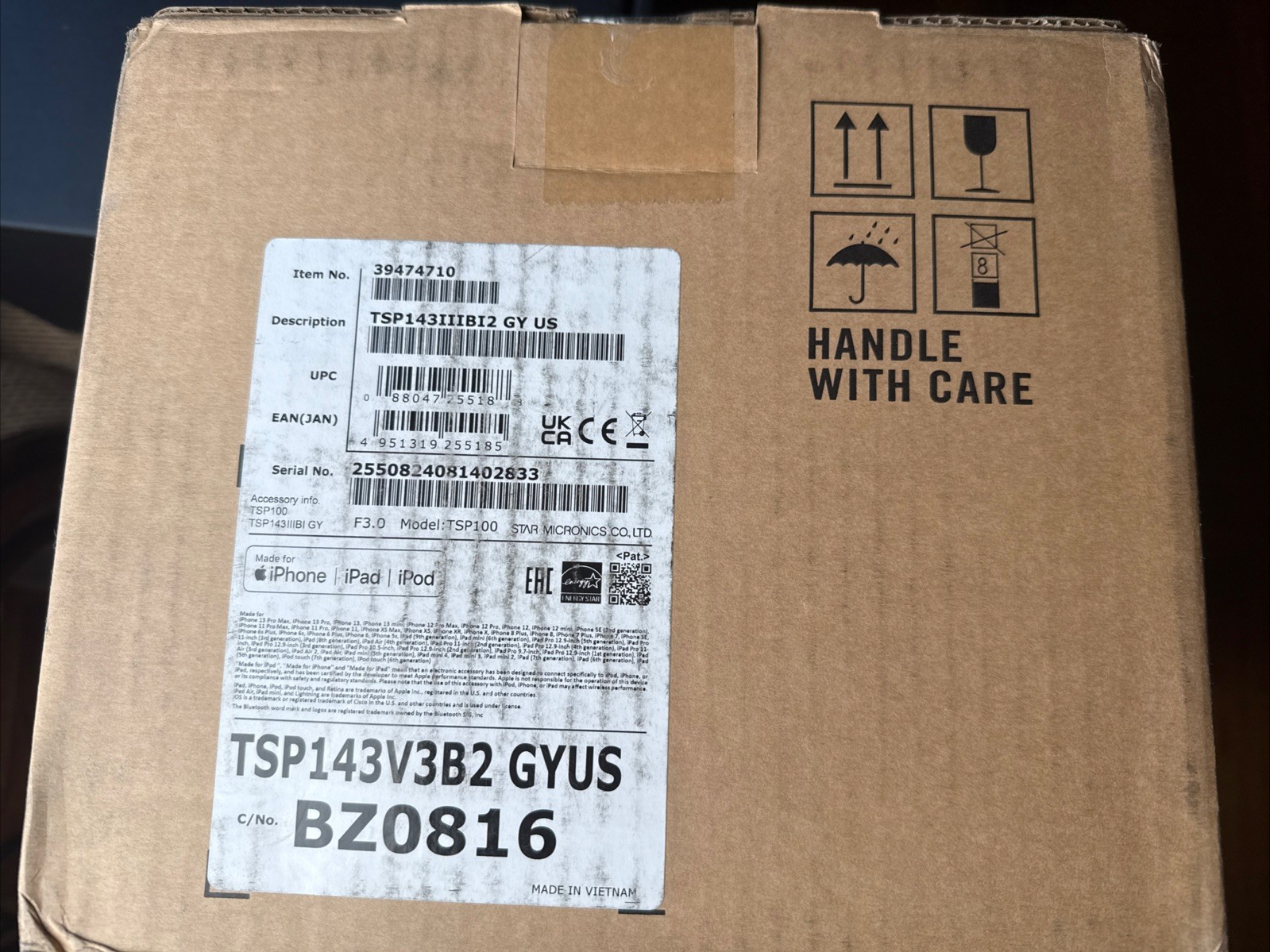 Star TSP100III Thermal POS Receipt Printer TSP143IIIBI2 w Bluetooth 39474710 NEW
