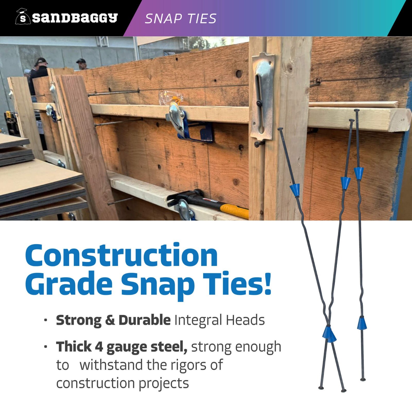 Sandbaggy 14″ x 4 ¾» Standard Snap Ties For Concrete Forms (Short End)