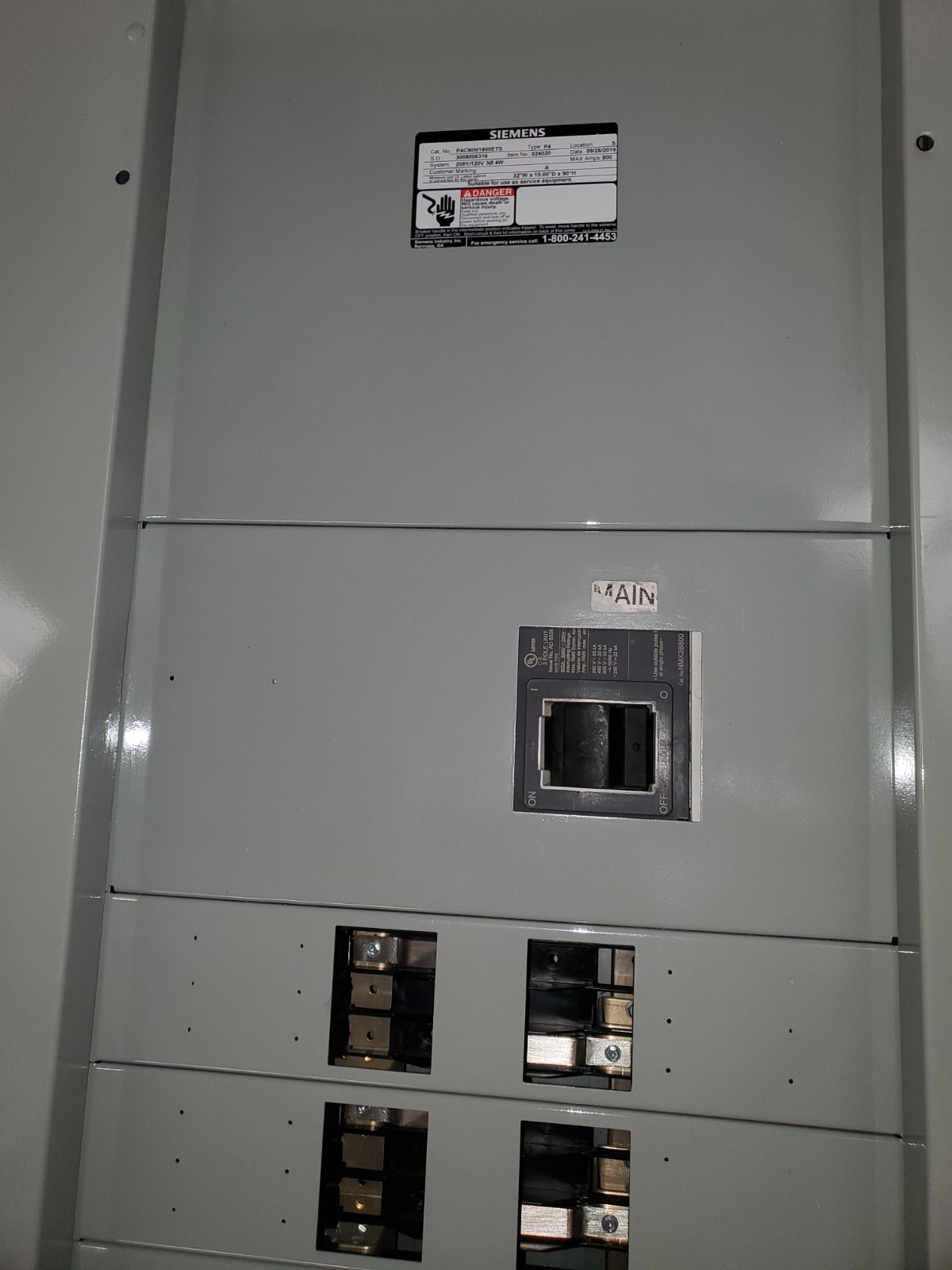 800A 208Y/120V, 3PH Siemens Panelboard, Cat No. P4C90M1800ETS,