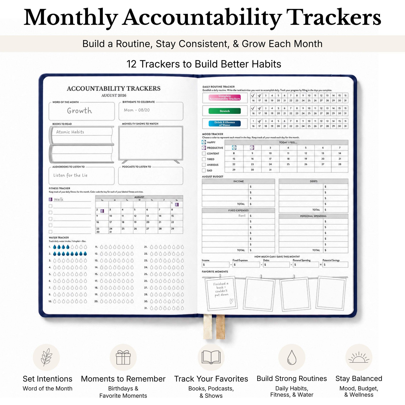 2026-2027 Mid-Year Monthly Weekly Softbound Planner August Start Agenda