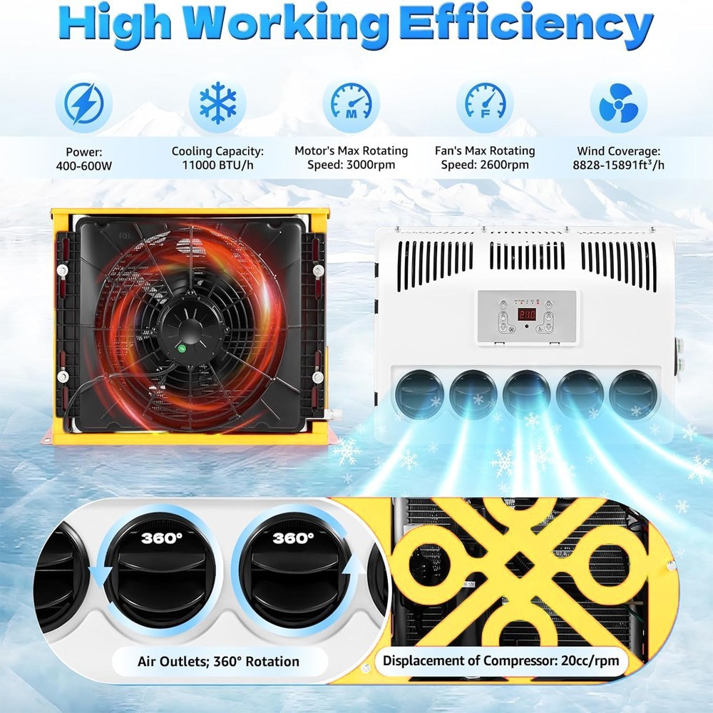 12V 11000 BTU Truck Air Conditioner Split AC For Semi Trucks Bus RV Caravan US