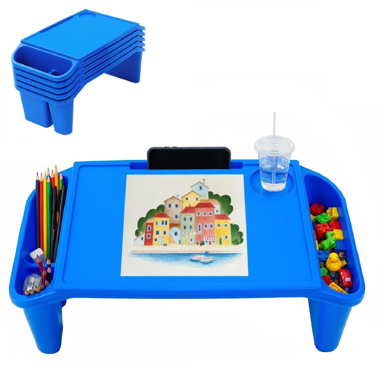Lemoeyes 6Pcs Kids Lap Desk Tray, 19.7×9.8×7.1in 19.69*9.84*7.1 inches, Blue