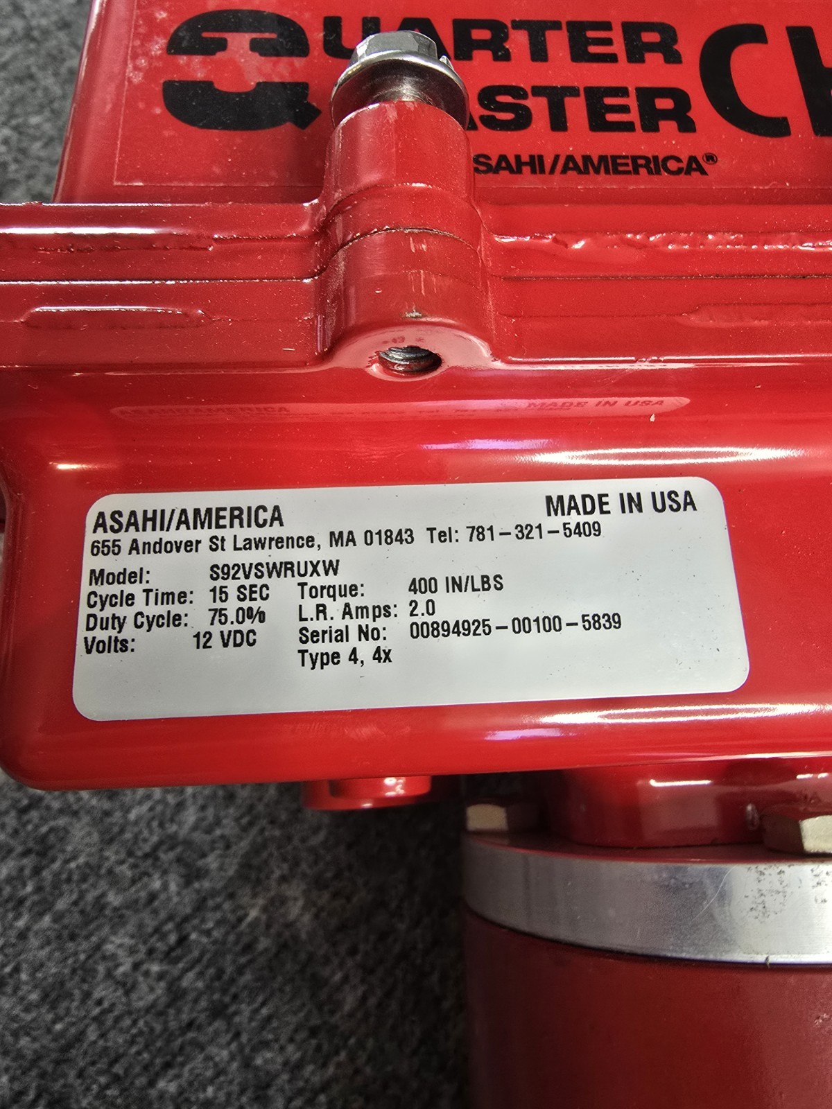 Asahi/America Quarter Master Chief S92VSWRUXW Actuator 12VDC 400IN/LBS