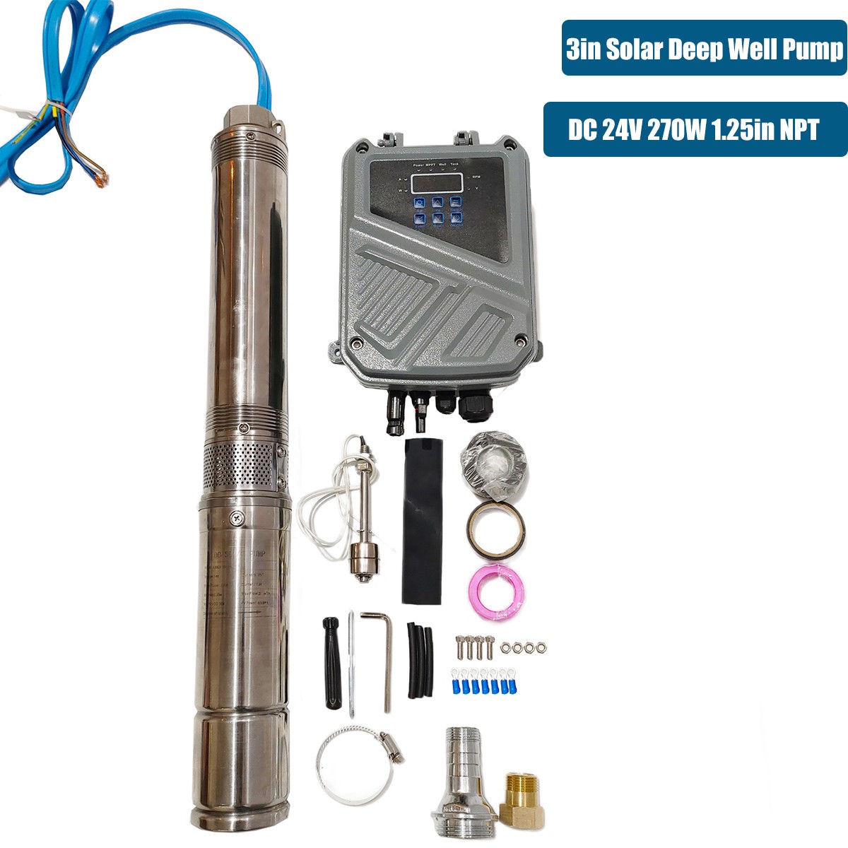 4»Deep Well Submersible Pump, 1HP 207′ 37GPM 110V Stainless Steel w/Control Box