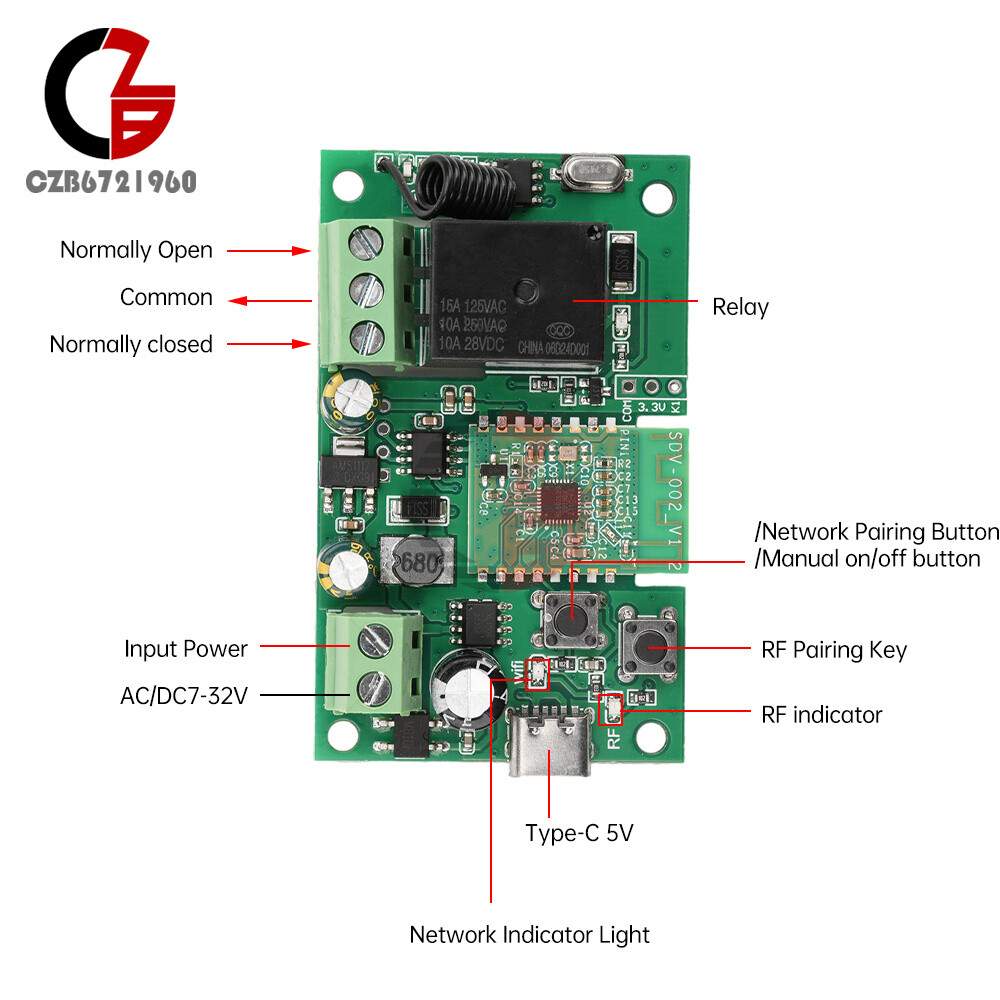 AC/DC7-32V/AC220V 1-CH Pro Self-Locking APP Smart WIFI Bluetooth Relay Module