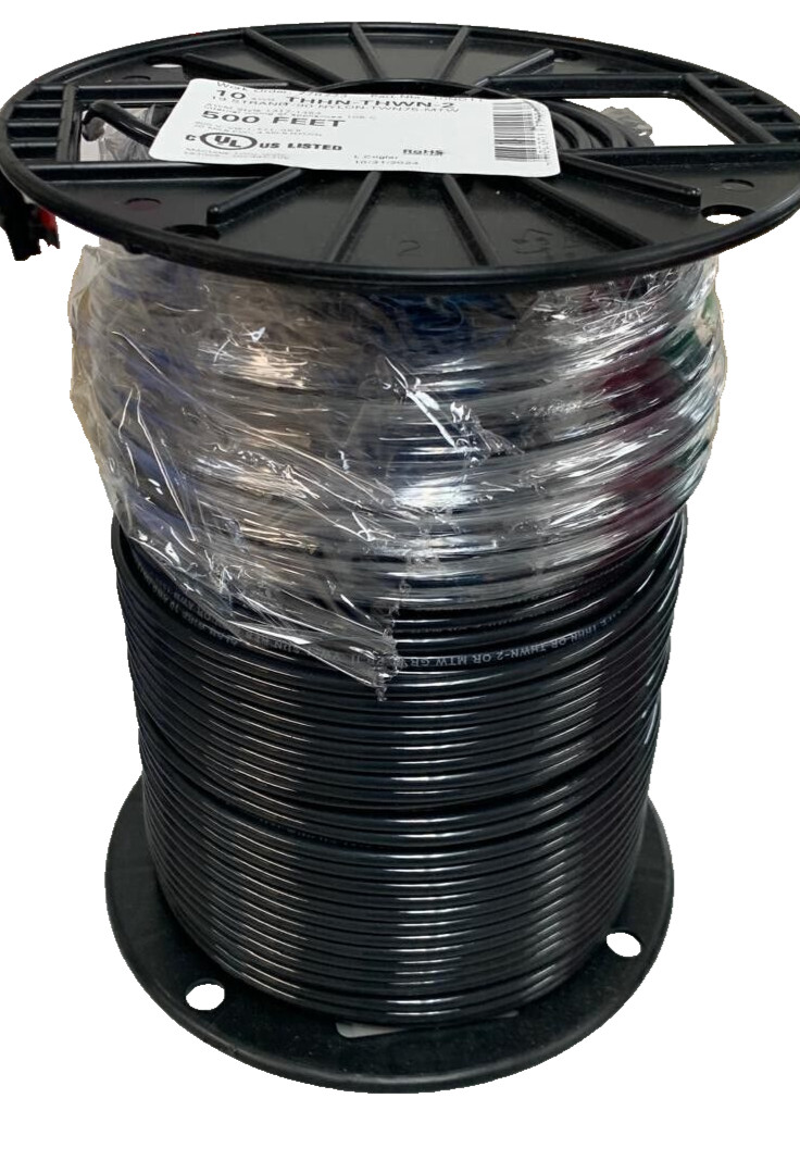 New 500’ 10 AWG THHN THWN RoHS Stranded Copper Wire in Red Black White or Green