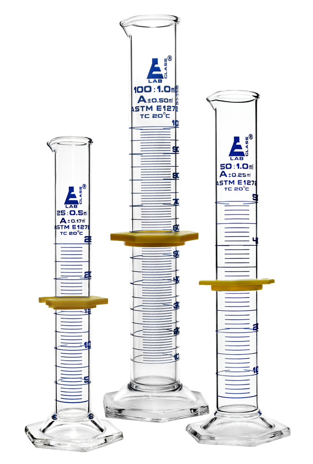 Eisco Labs Graduated Cylinder Set – 25ml, 50ml & 100ml – ASTM, Class A