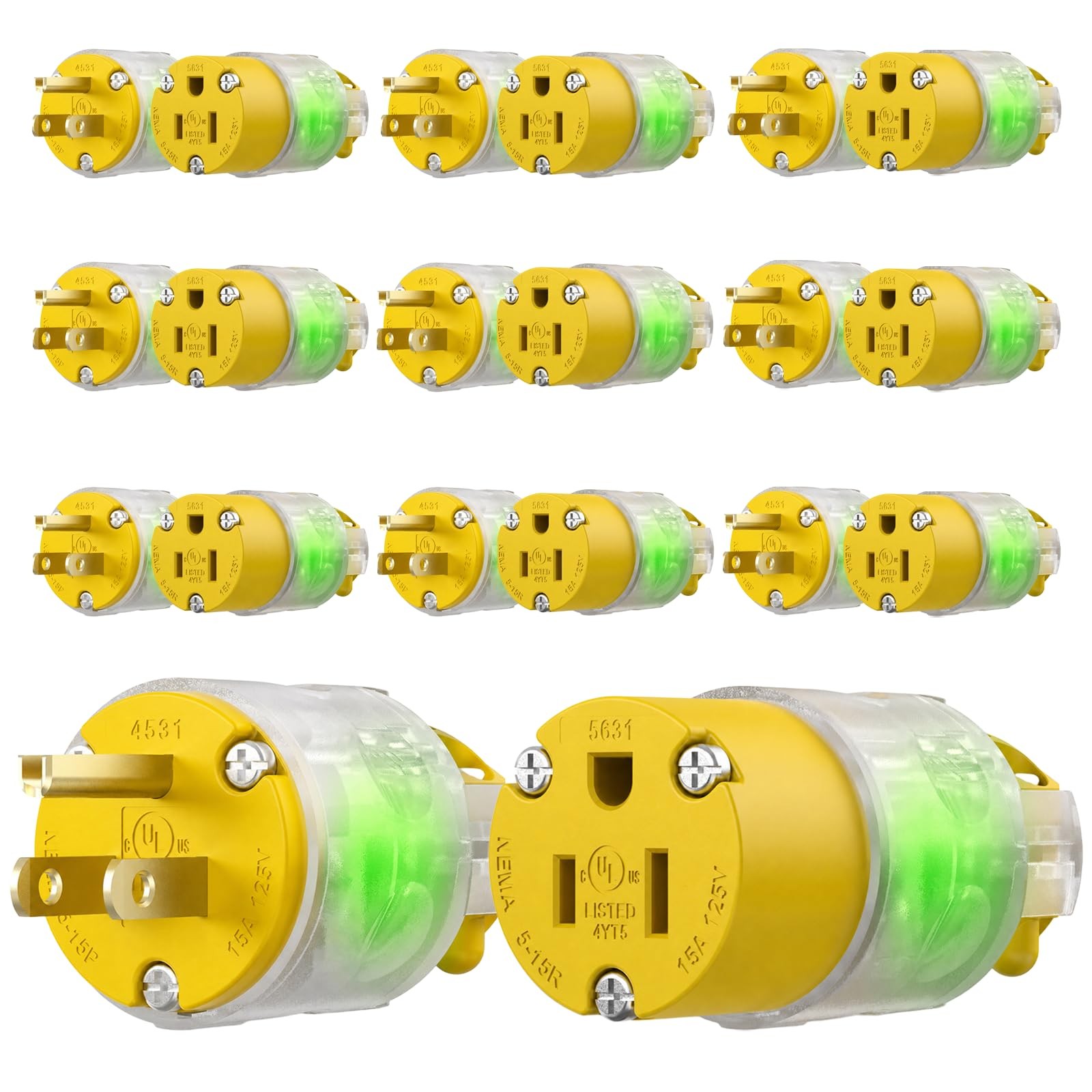 EPLESFTON 10 Sets Lighted Extension Cord Ends Replacement Plug 3 Prong 15A 12…