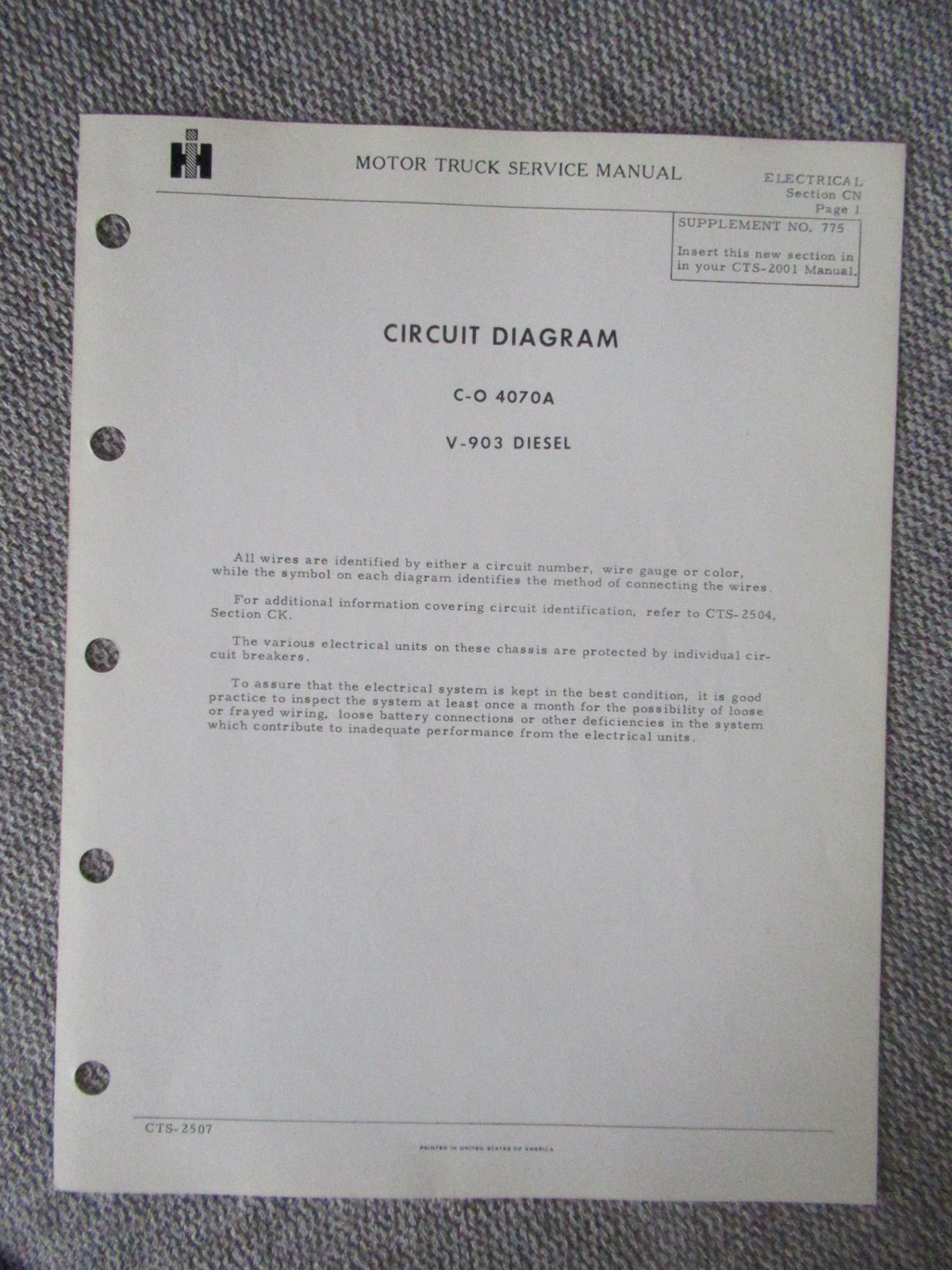 International Truck CO 4070A Electrical Circuit Wiring Diagram Service Manual
