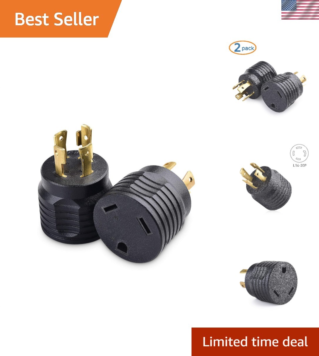 Cable Matters 2 Pack 4 Prong Twist Lock to 30 Amp RV Adapter NEMA L14-30P TT-30R