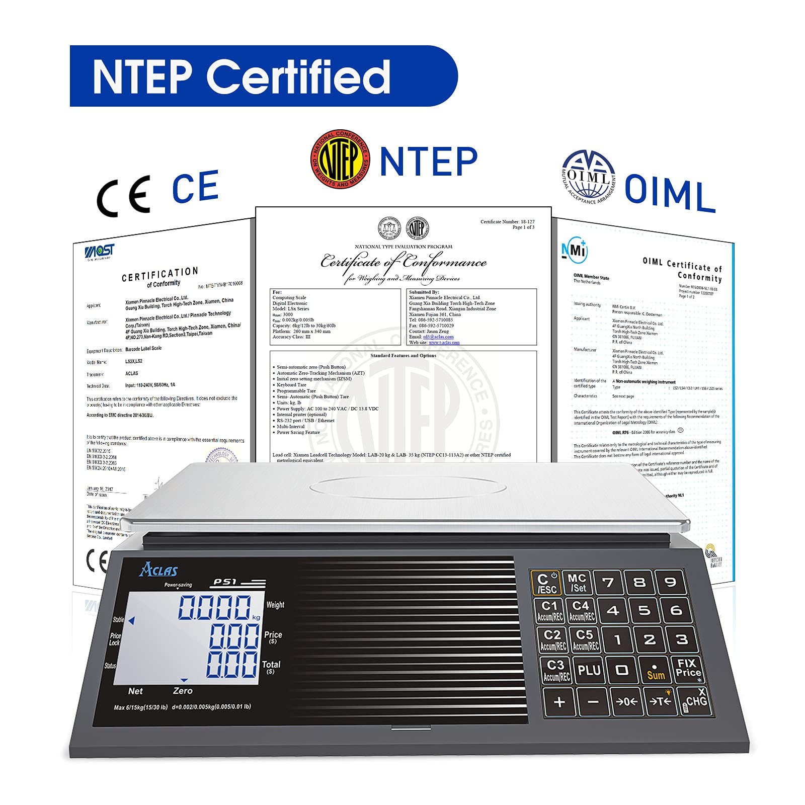 ACLAS Digital Price Computing Scale NTEP Certified Legal for Trade 30lbs 0