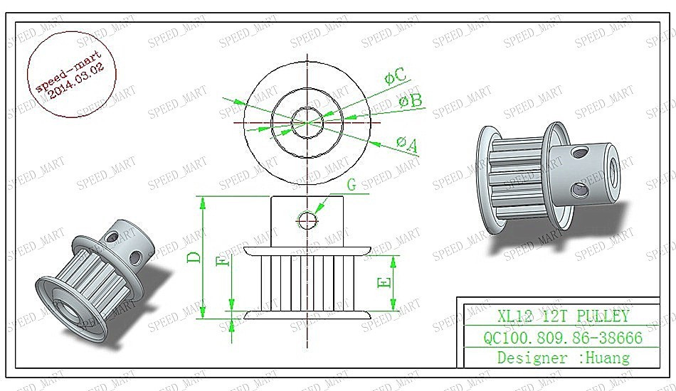 XL Type XL12T Timing Belt Pulleys 12 Tooth 5-6-6.35-7mm Bore for Stepper Motor