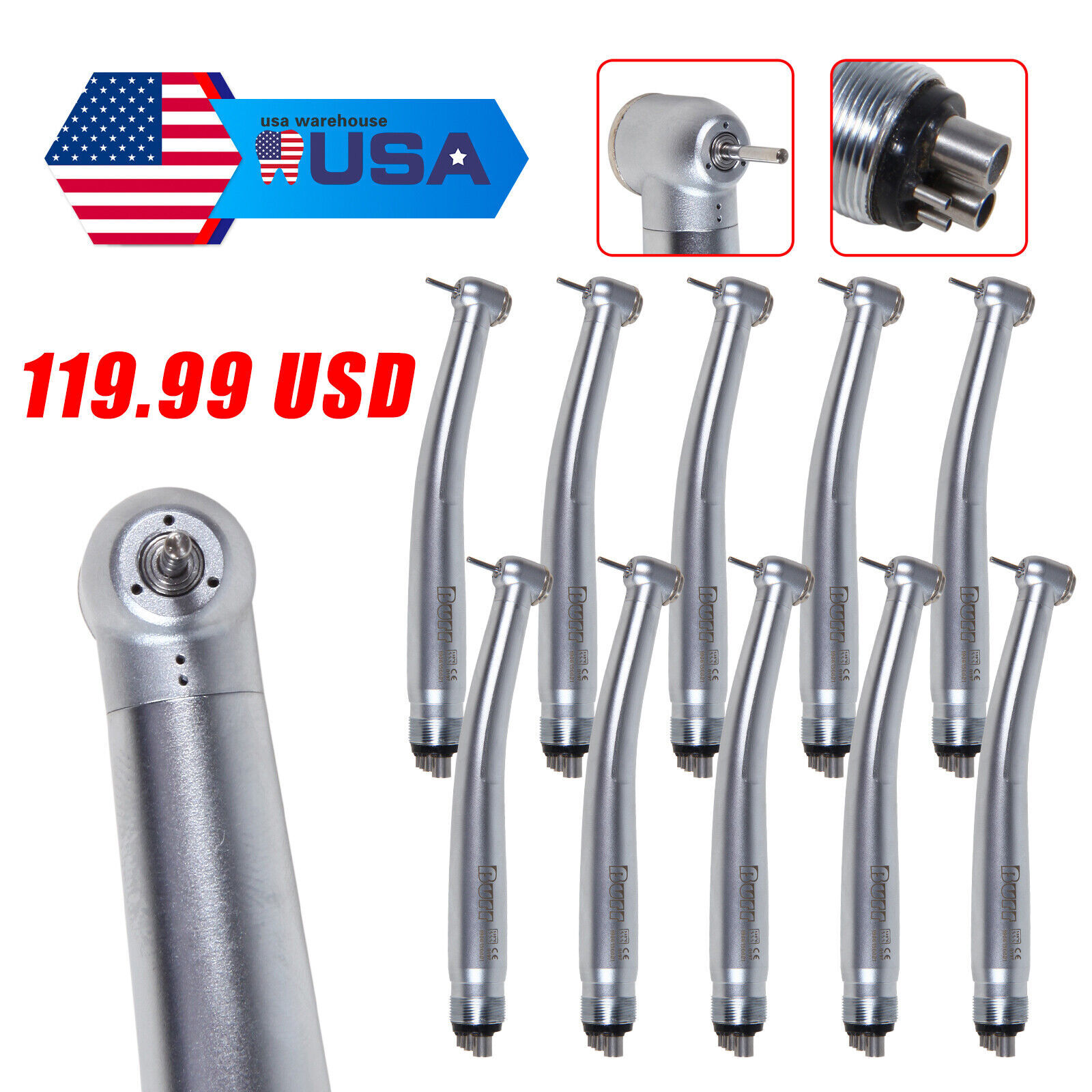 10 Packs Dental High Speed Handpiece Turbine Push Fit NSK PANA MAX 4 HOLES U3BM