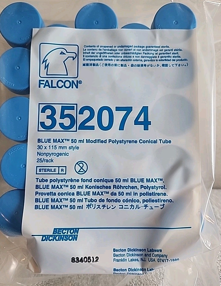 Falcon Blue Max 50ml Modified Polystyrene Conical Tube 30×115mm Ref # 352074