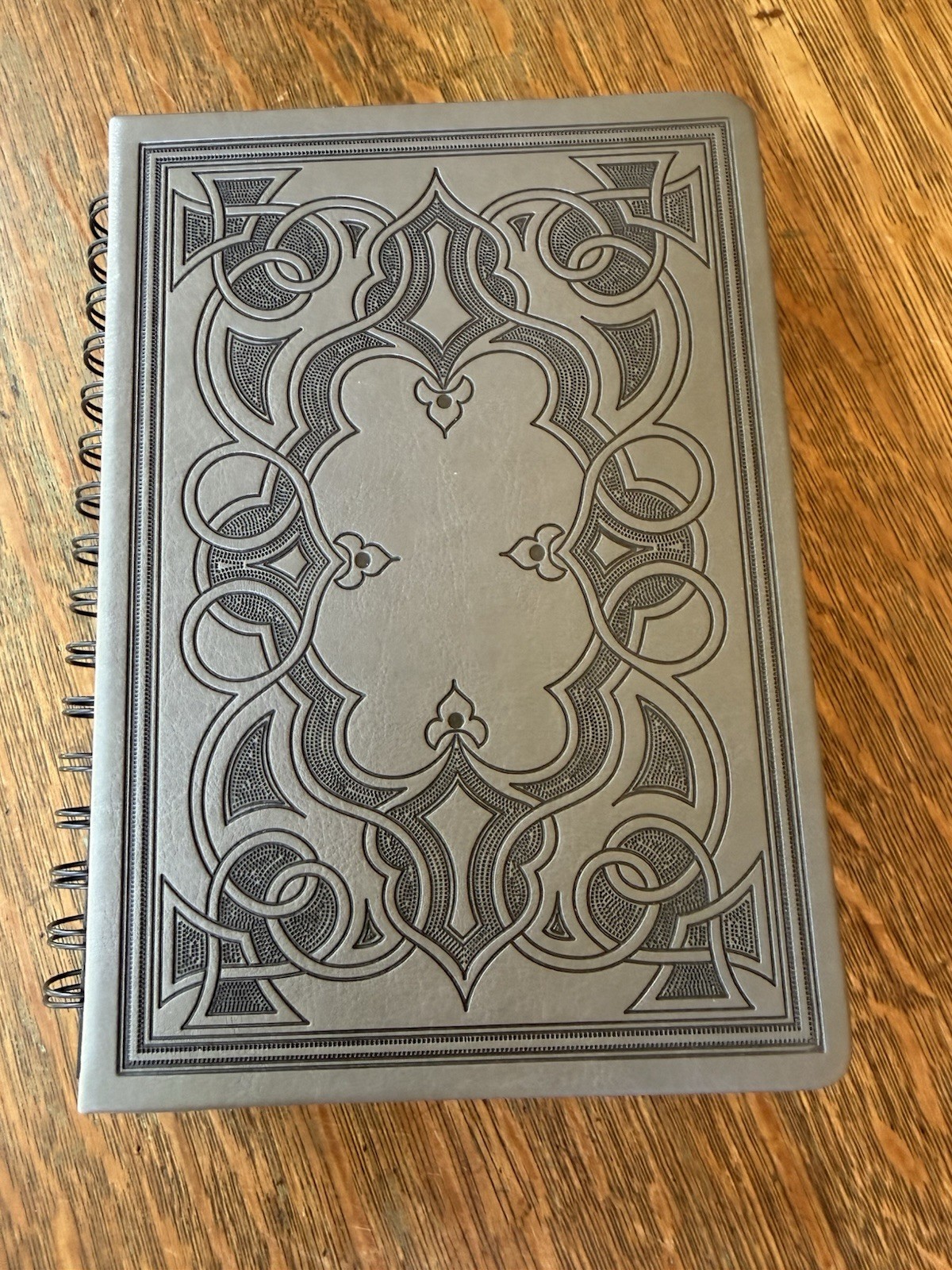 Two Journals Blank Pages One Carved Leather Bound, One Spiral Bound Leatherette