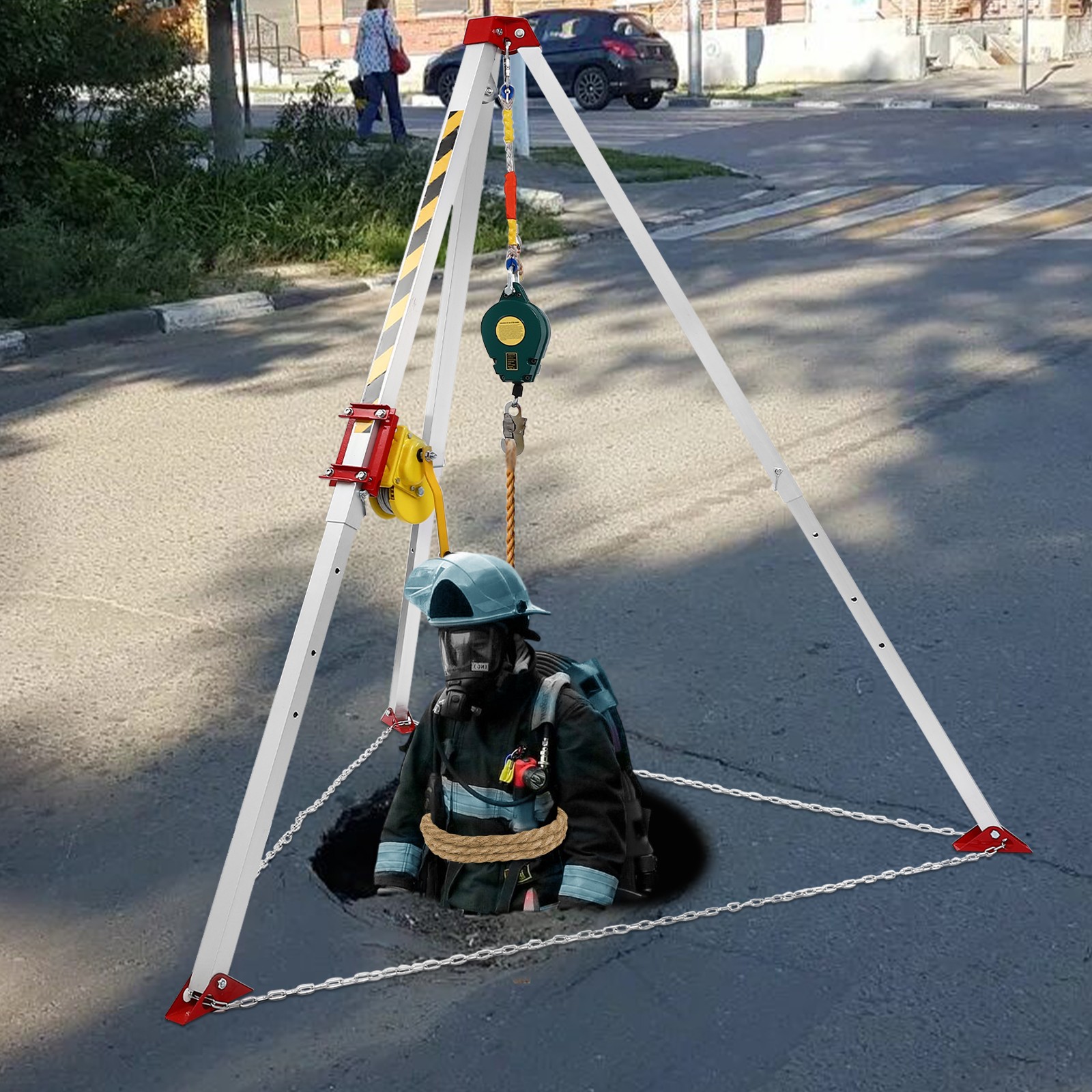 Confined Space Tripod Kit with1200lb Winch 5-6.5ft Adjustable Legs Rescue Tripod
