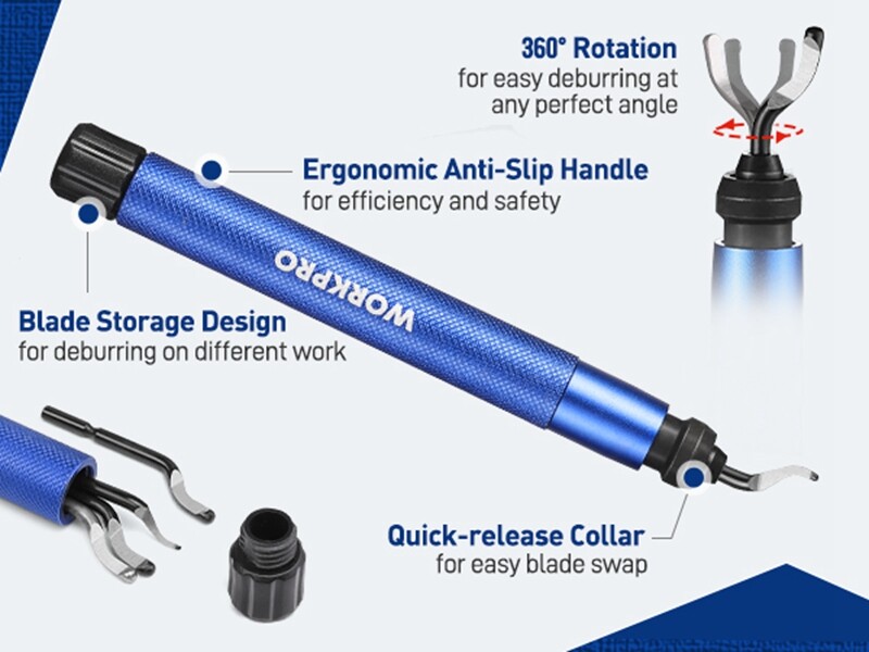 Deburring Tool 360° Rotary Head Deburring Tool 11 High Speed Steel Swivel Blades