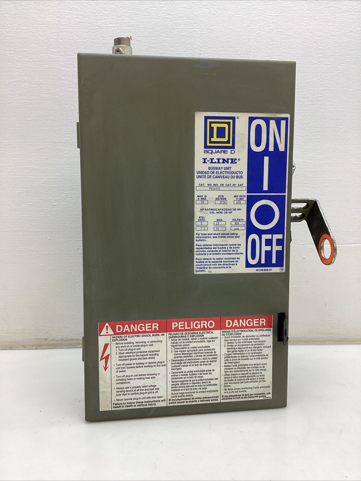 Square D I-Line Busway Unit PQ3603G 30Amp 600volts Tag #3
