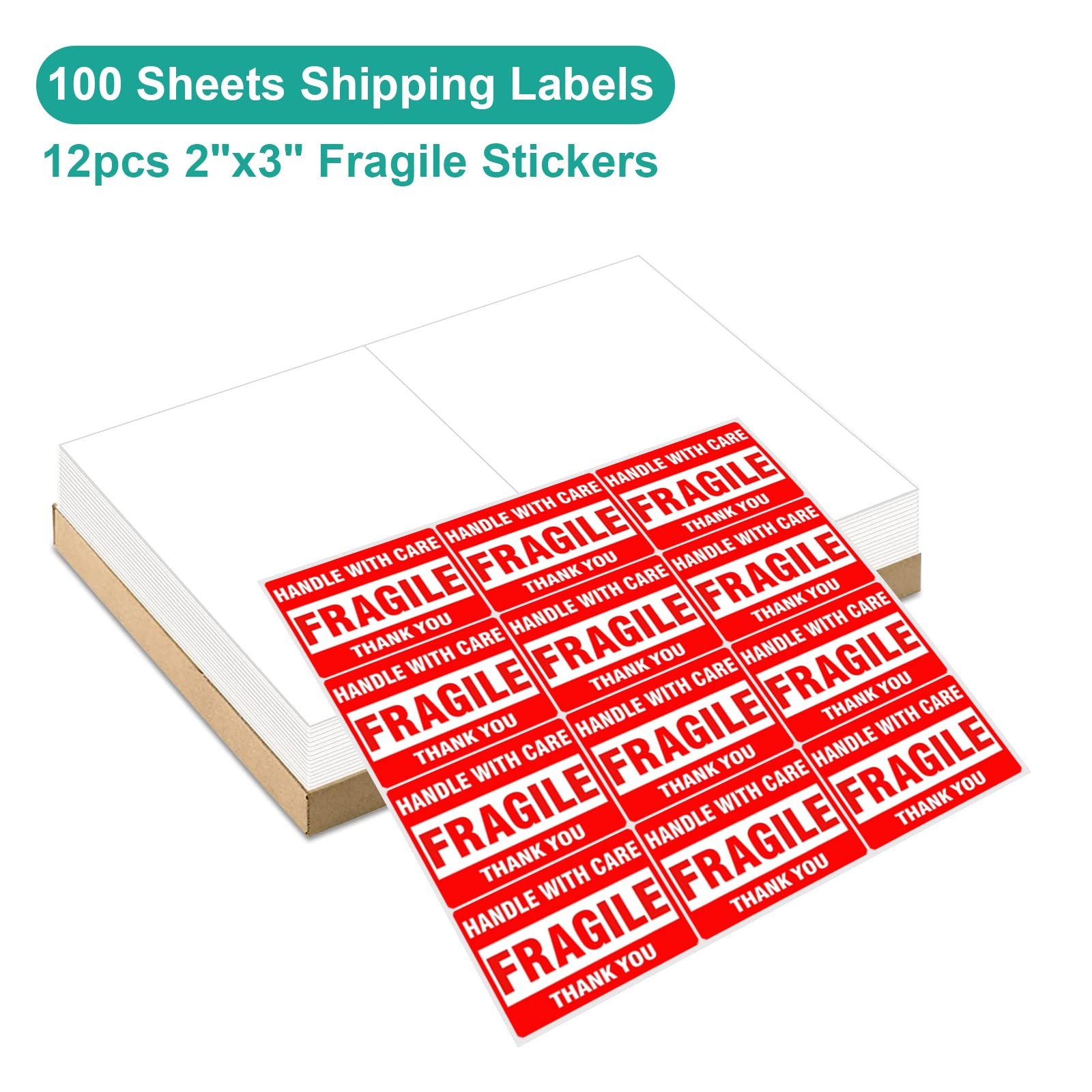 MFLABEL Half Sheet Shipping Labels – 200 Self 8.5″ x 5.5″ (2-up), White