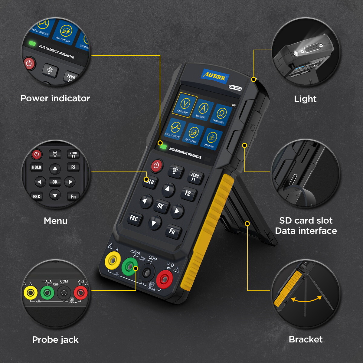 Automotive Diagnostic Multimeter Oscilloscope AC/DC Voltage Amp Ohm K/CAN Tester