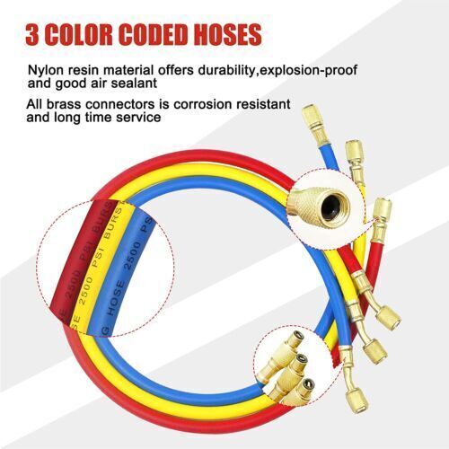 HVAC A/C Car Air Conditioning Refrigerant Recharge Measuring Hose Gas Gauge Kit