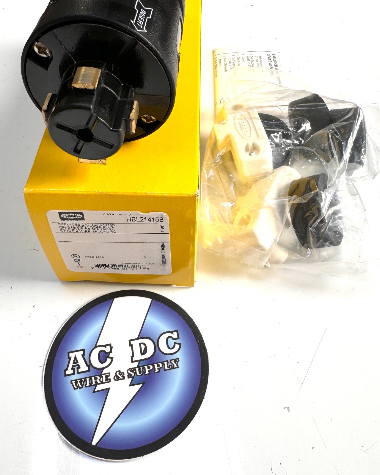 Hubbell Hbl21415b Locking Plug, 20/30 A, 250V Dc/600V Ac, 3 Poles, 3 Phase, 4