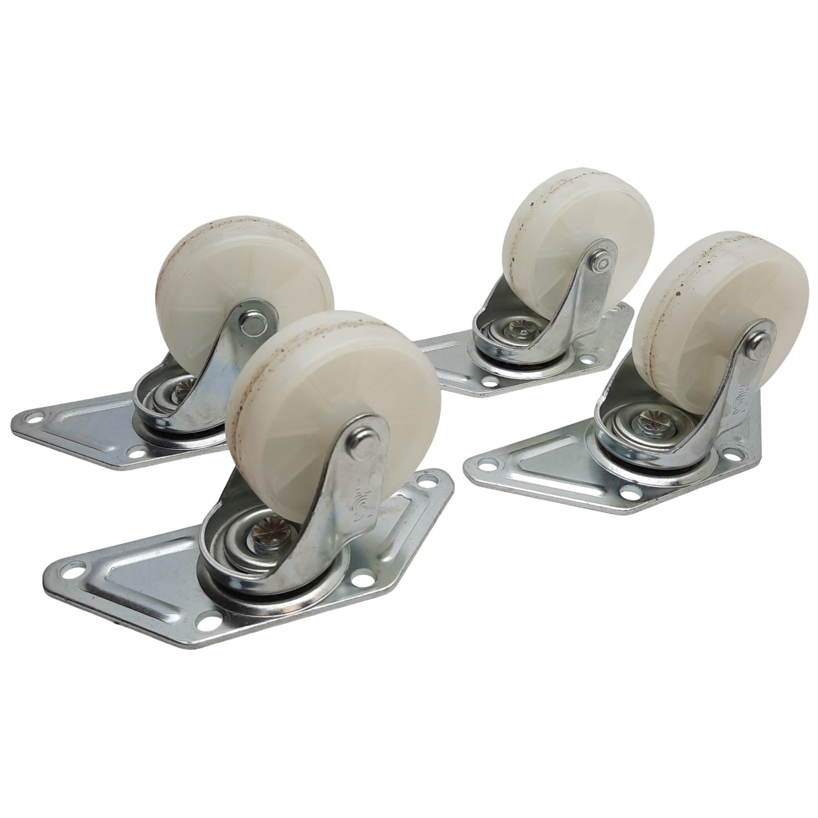 Lot of 4 Swivel Caster ø3in Wheel, 4xø0.3in Holes, 6.125in x 2.2in