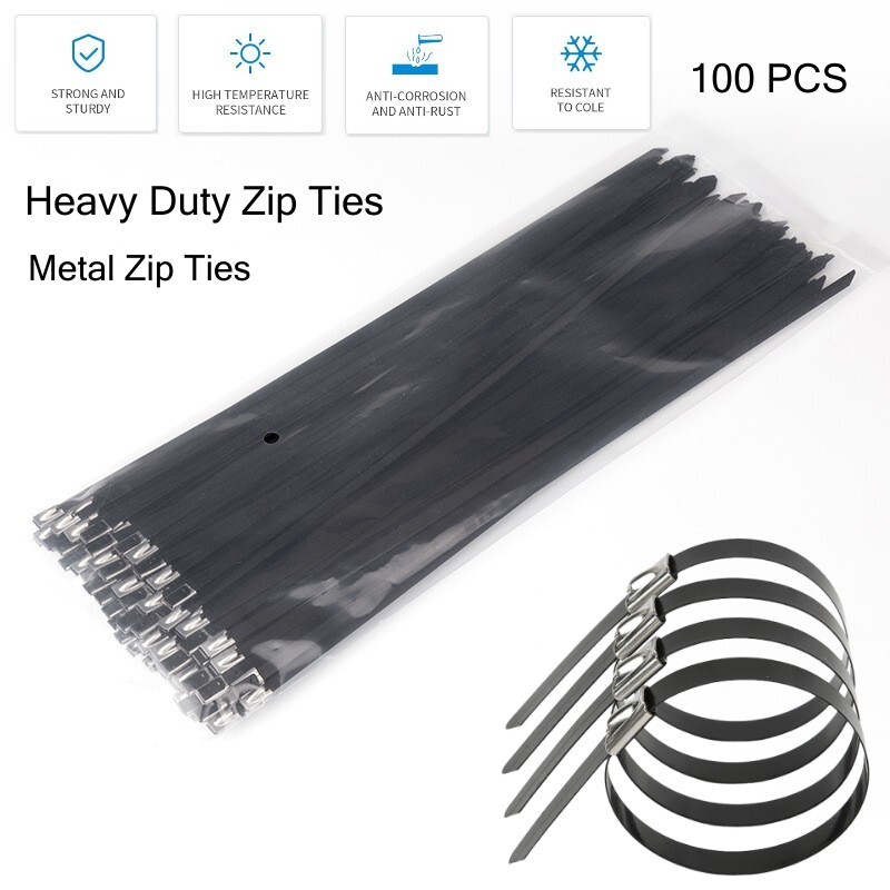 Metal Zip Ties 11.8inch 100pcs 304 Stainless Steel Locking Cable Ties Heavy Duty
