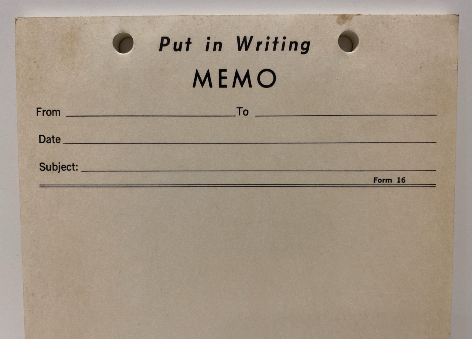 Vintage «Put it in Writing» Memo Pad 8 1/2″ x 5 1/2″ 45 sheets 2 holes at Top