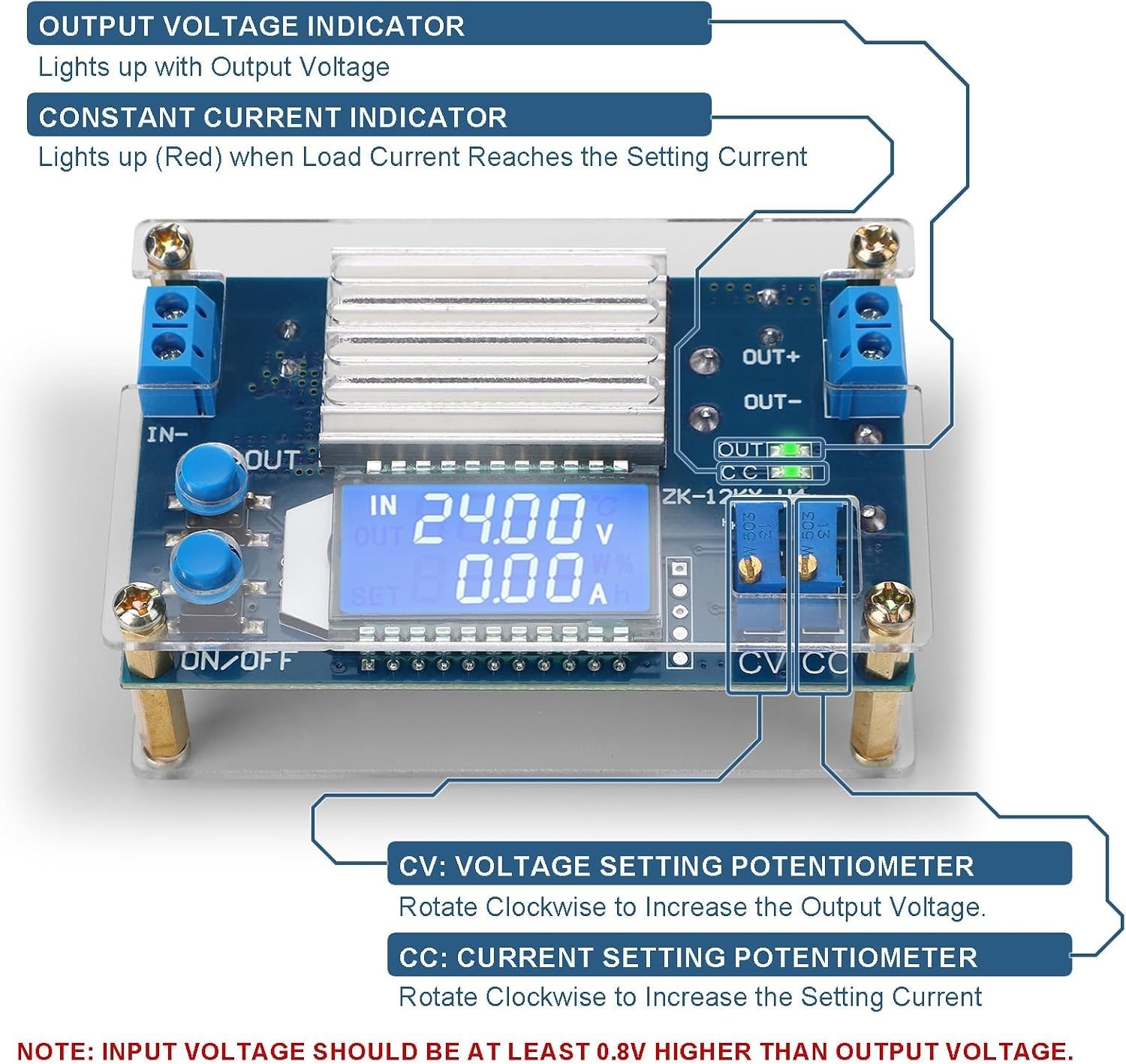 LCD Display Buck Converter 5.3V-32V to 1.2V-32V for Versatile Applications