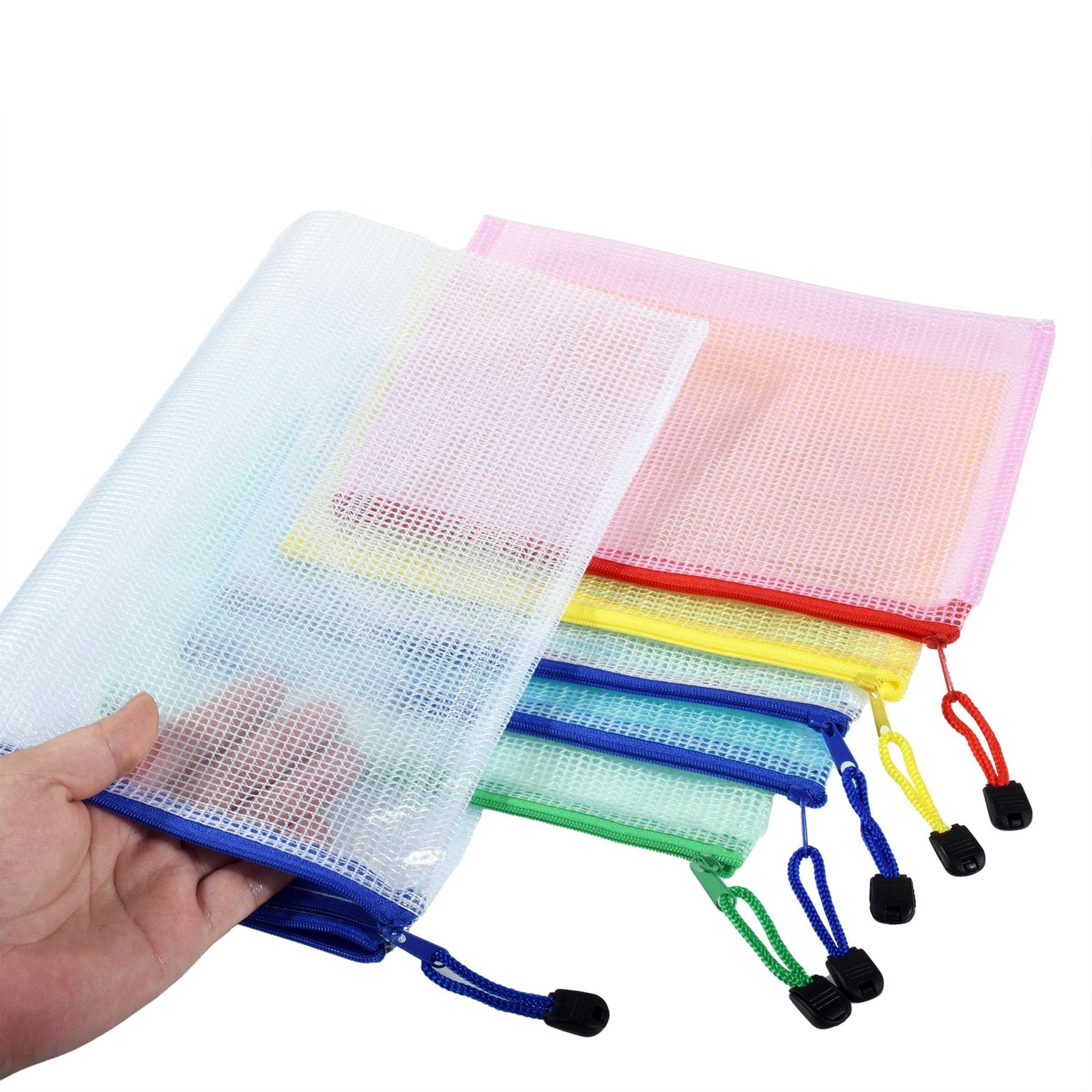 6 Pcs 9.25″ x 6.69″ A5 Sizes Mesh Zipper Pouch Bags, Mesh Bags with Zipper，Wa…