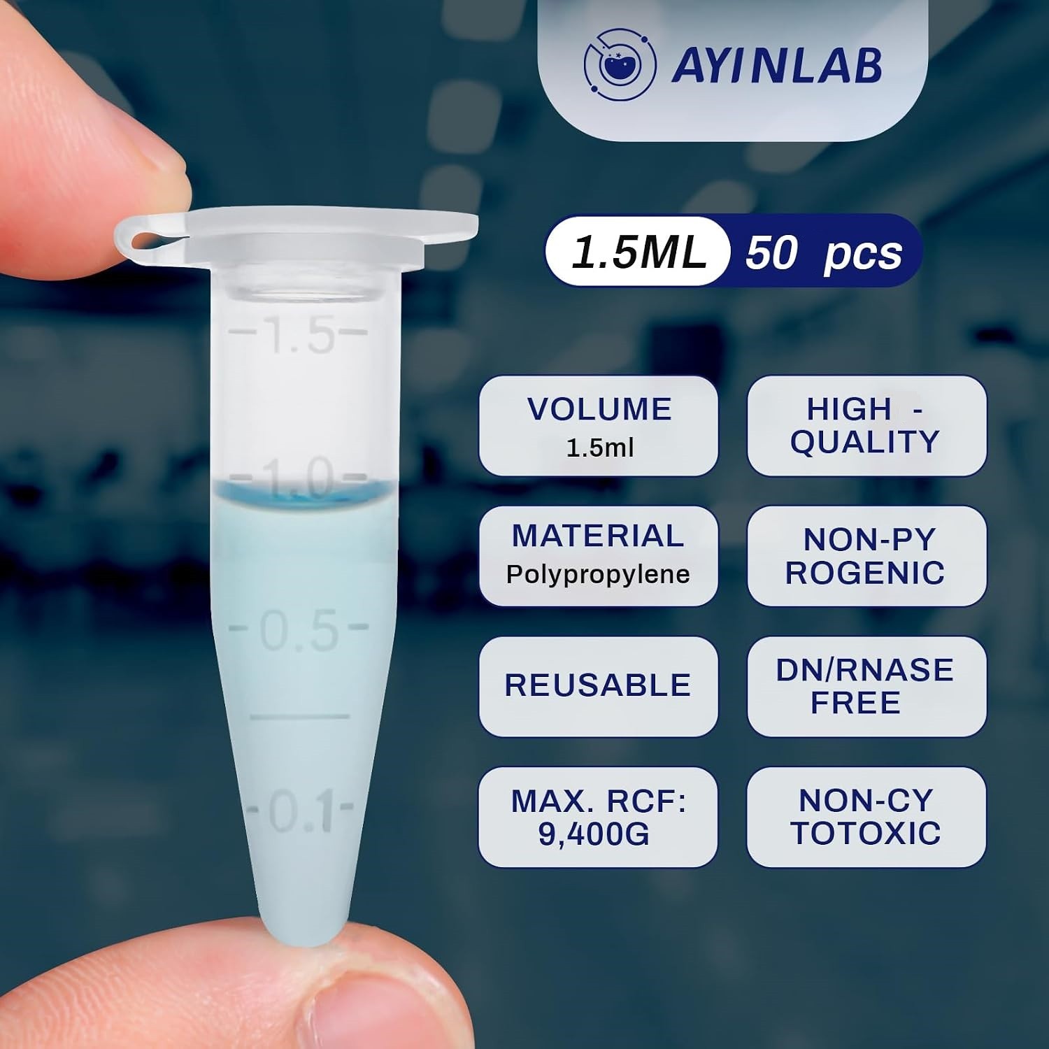 50 ct Centrifuge Tubes for Micro-Centrifuge, 1.5 mL Polypropylene, Ayinlab Brand