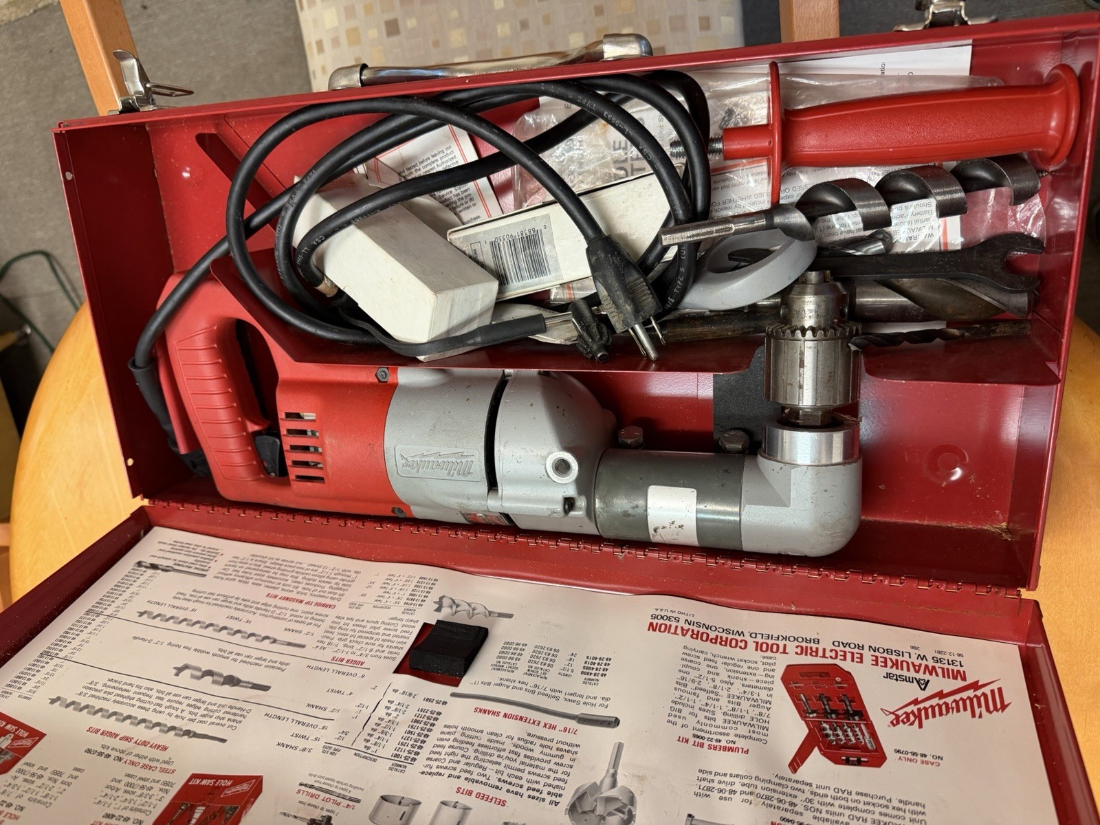 Milwaukee 1/2” Right Angle Drill 1107-1 W/ Metal Case, Bits, & More