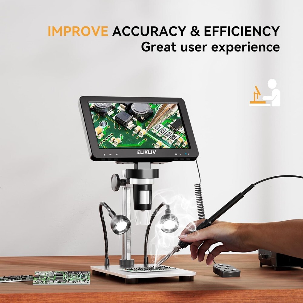 Elikliv 1200X Digital Microscope with Screen 7″ LCD 12MP for Electronics Repair