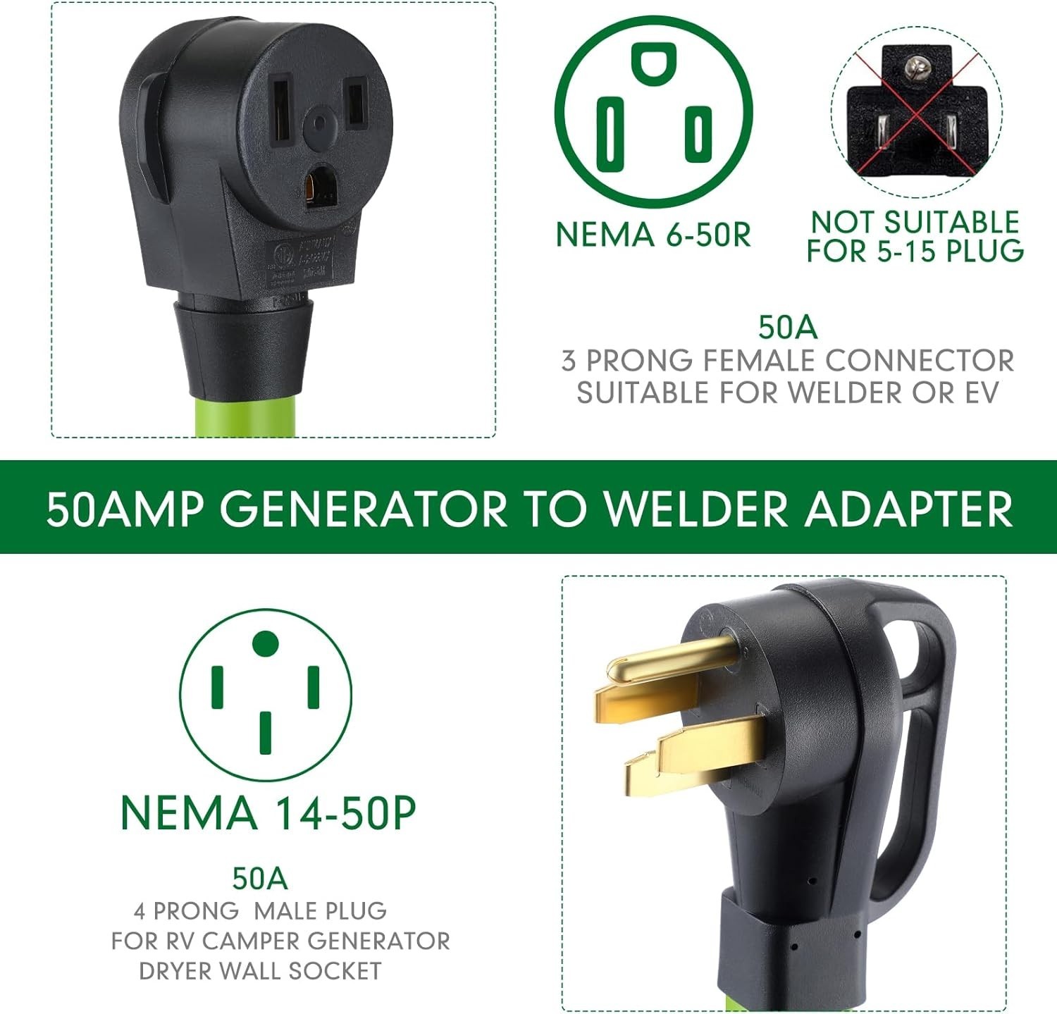 10ft 8awg 50amp welder extension cord nema 14-50p to 6-50r