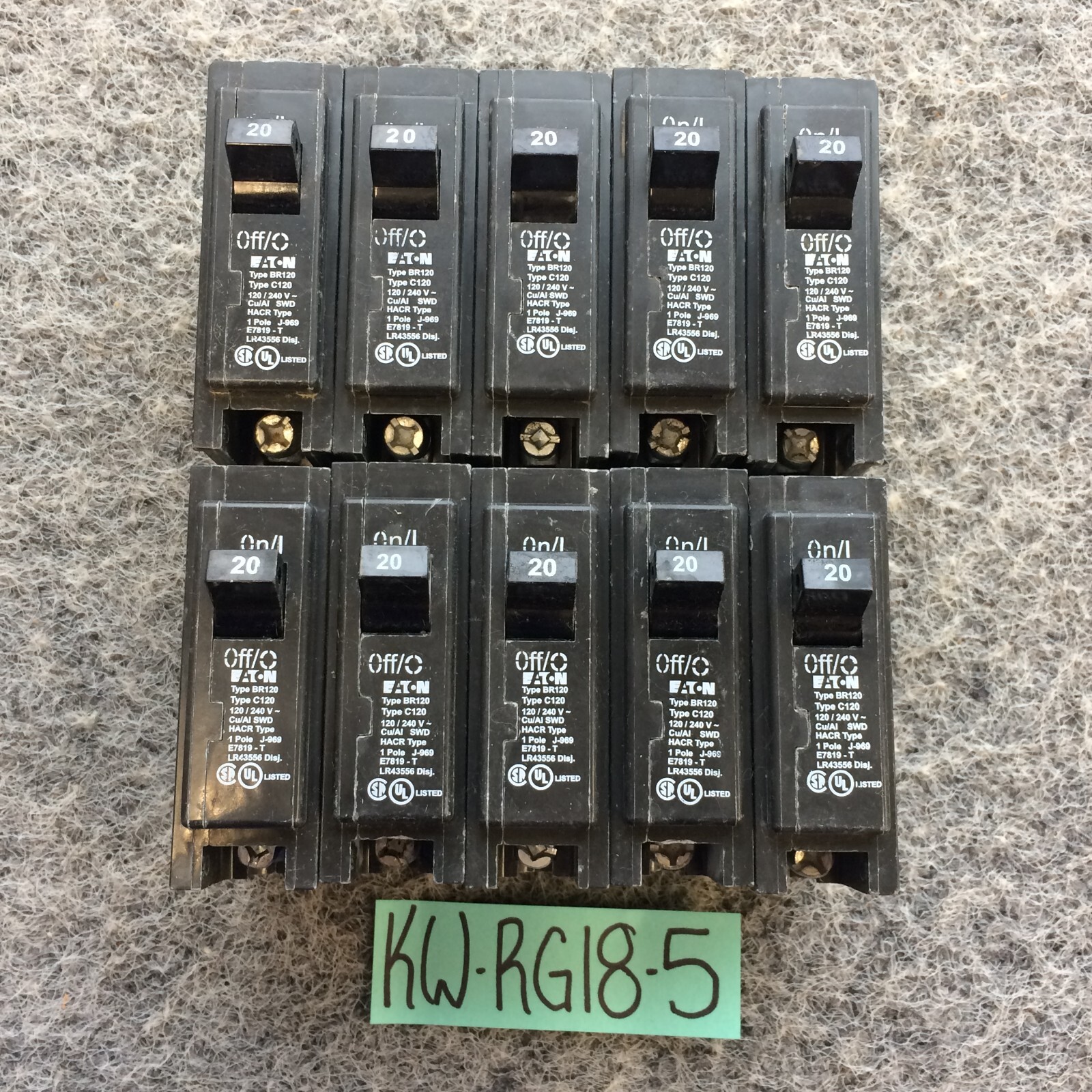 Lot of 10 Eaton Cutler-Hammer BR120 20 Amp 1-Pole Type BR Circuit Breaker 20A