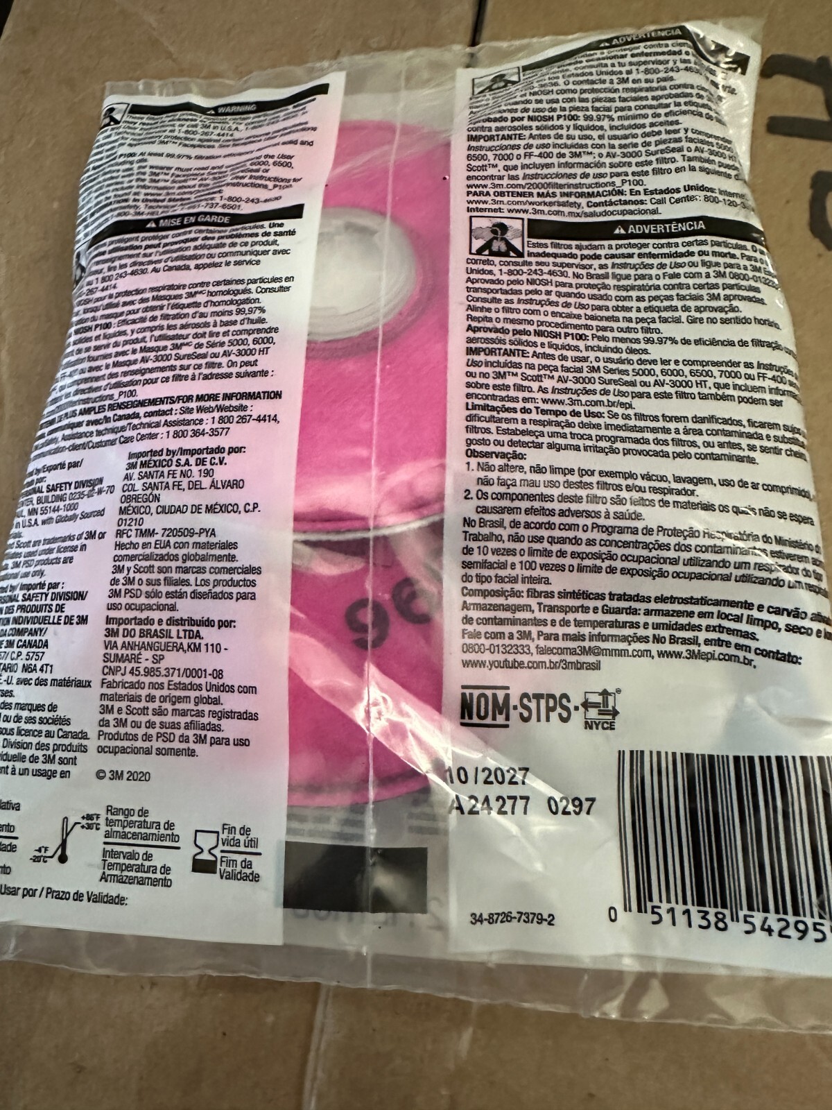 3M 2096 Particulate Filter P100 Acid Gas Relief For 6000 7000 Facepiece 10/2027